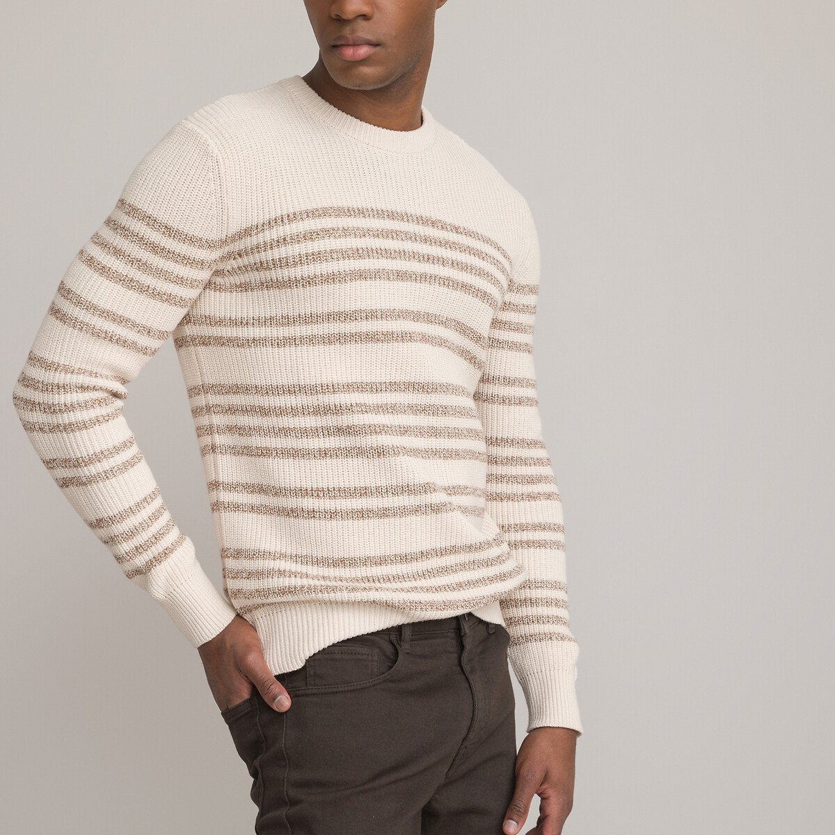 Пуловер Из биохлопка с круглым вырезом из объемного трикотажа XXL бежевый LaRedoute, размер XXL - фото 3