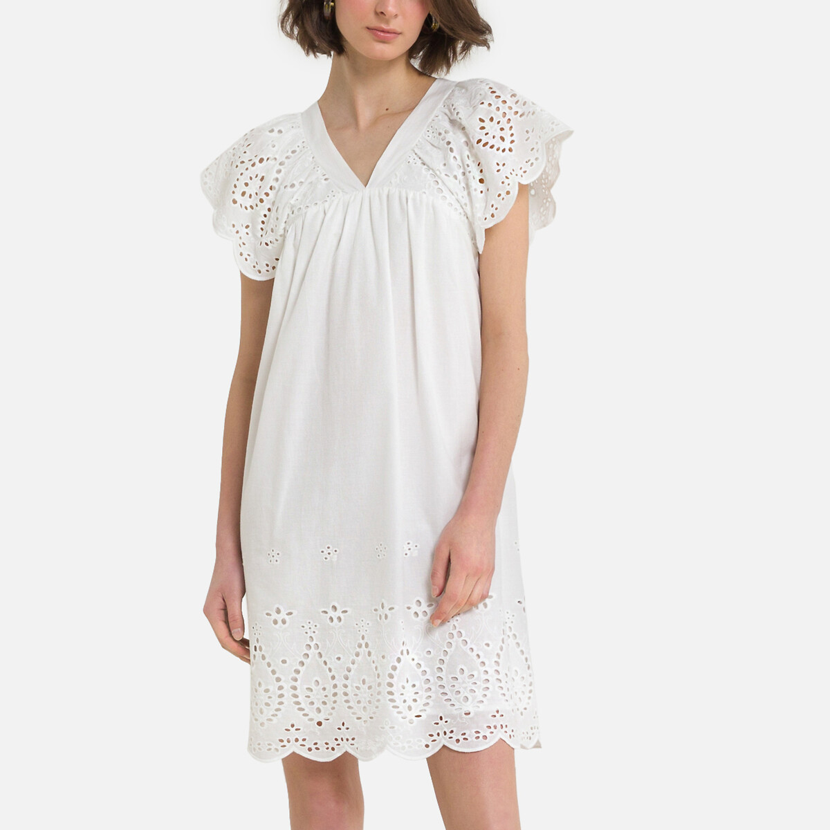 Платье SEE U SOON Короткое из английской вышивки 0(XS) белый, размер 0(XS) Короткое из английской вышивки 0(XS) белый - фото 1