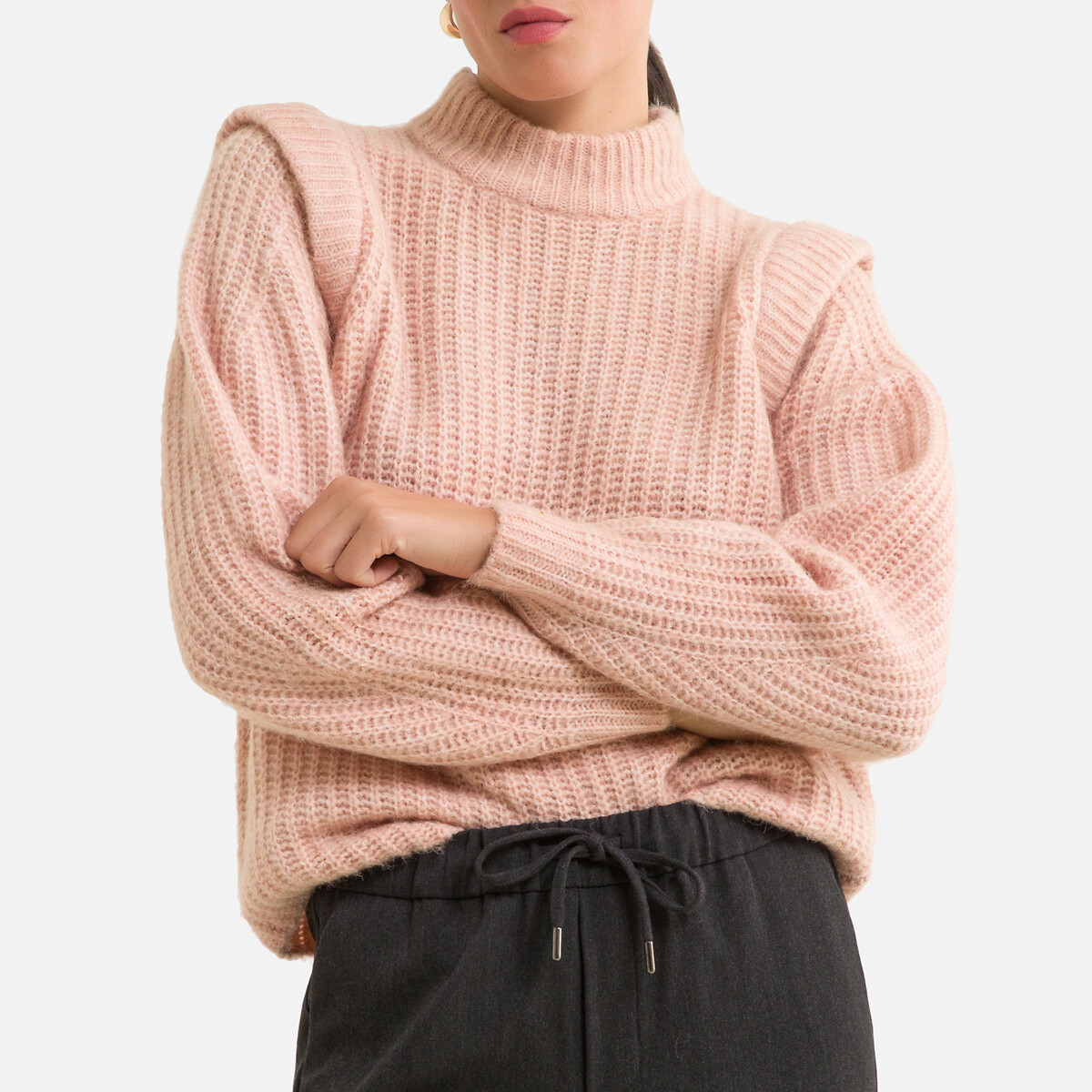 Пуловер LaRedoute Из плотного трикотажа вставки на плечах XS розовый, размер XS - фото 1