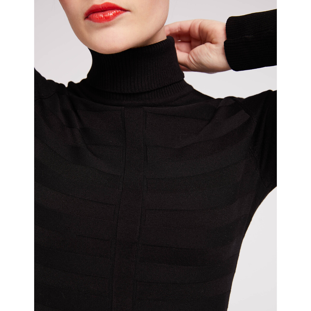Платье LaRedoute Облегающее с отворачивающимся воротником и длинными рукавами XL черный, размер XL - фото 3