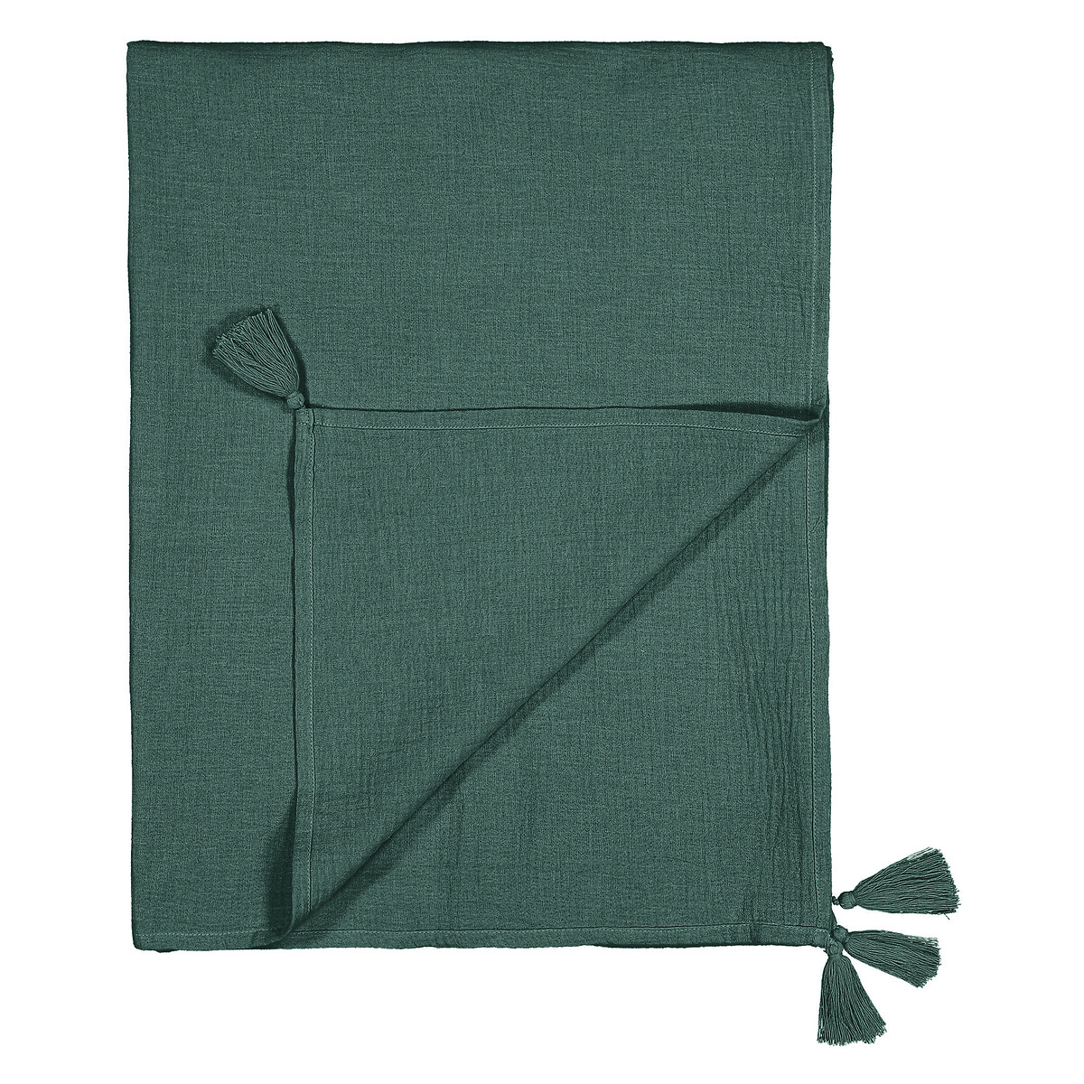 Плед LA REDOUTE INTERIEURS Из хлопчатобумажной газовой ткани Kumla единый размер зеленый - фото 2
