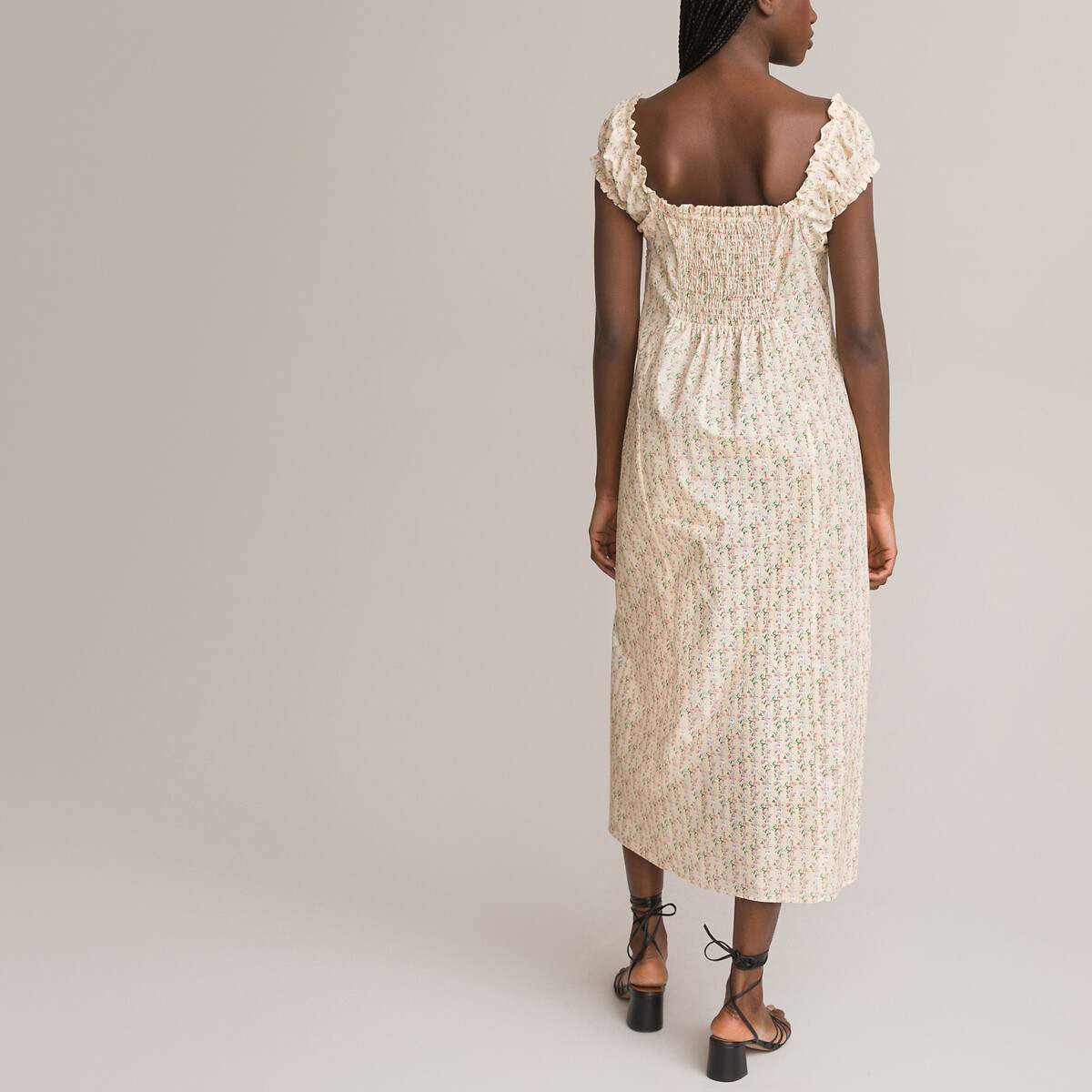 Платье Длинное с квадратным вырезом и принтом цветы 46 бежевый LaRedoute, размер 46 - фото 4