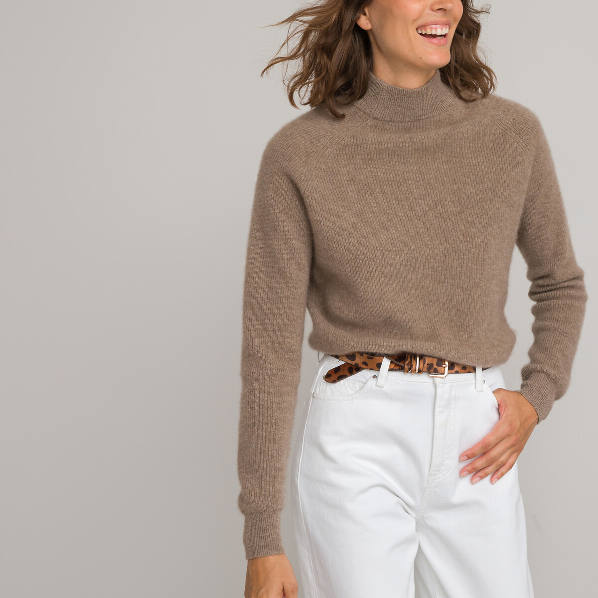 Пуловер с воротником-стойкой из неокрашенного кашемира XL каштановый пуловер с воротником стойкой xxl каштановый