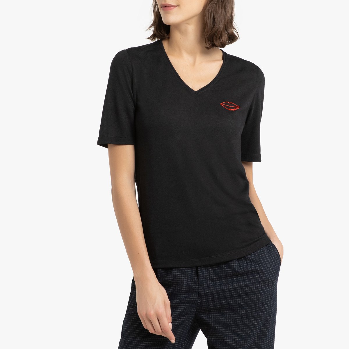 

Футболка La Redoute, Черный, С V-образным вырезом и короткими рукавами 0(XS) черный