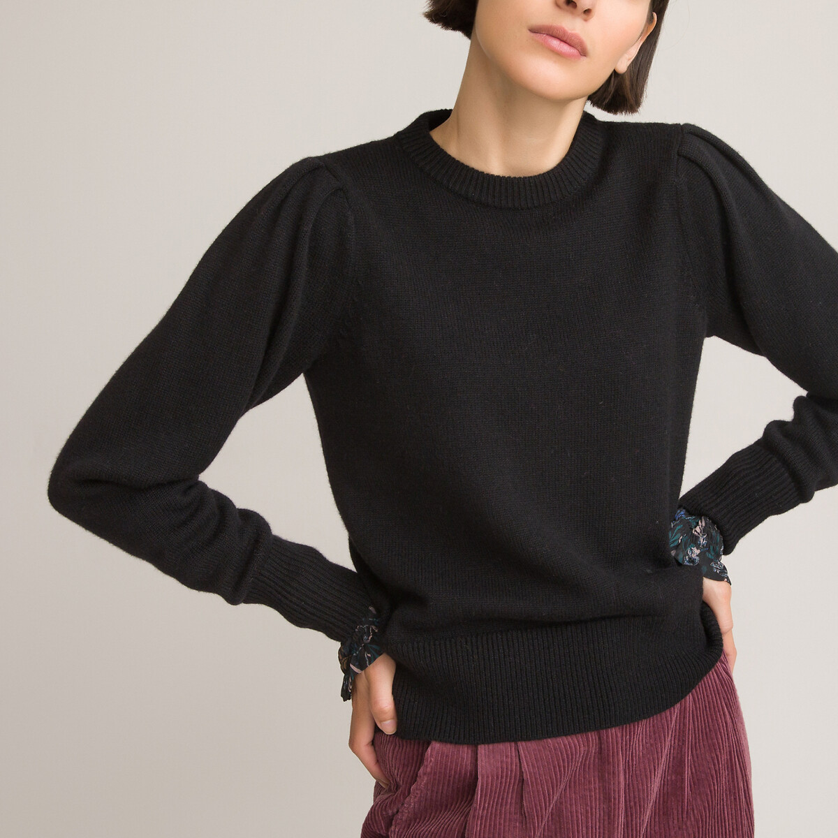 Пуловер LA REDOUTE COLLECTIONS С круглым вырезом и длинными рукавами из смешанной шерсти XL черный, размер XL - фото 1