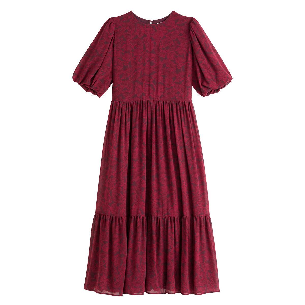 Платье LaRedoute Длинное с воланами круглый вырез короткие рукава 46 красный, размер 46 - фото 5