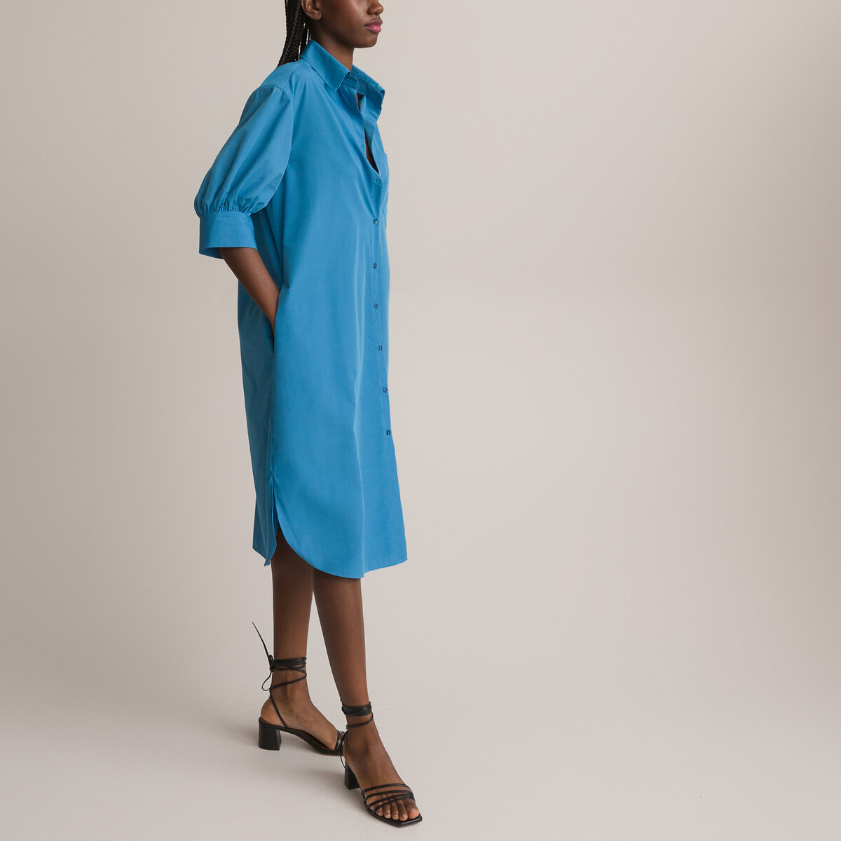 Платье-рубашка Длинное короткие рукава с напуском 44 синий LaRedoute, размер 44 - фото 2