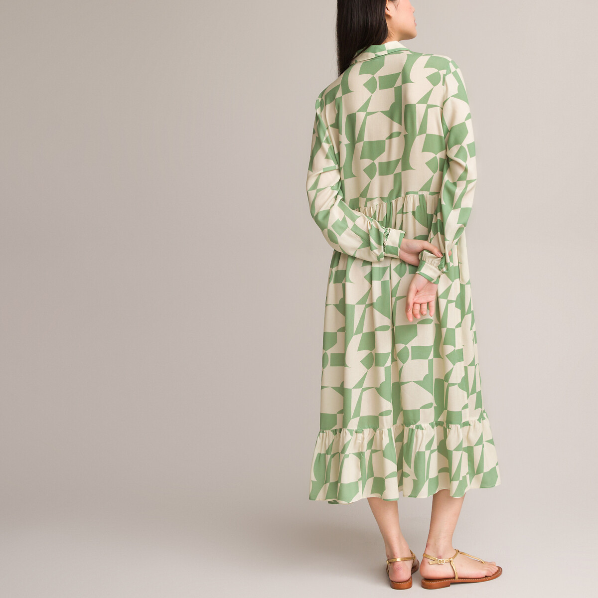 Платье-рубашка Длина миди длинные рукава 40 зеленый LaRedoute, размер 40 - фото 4