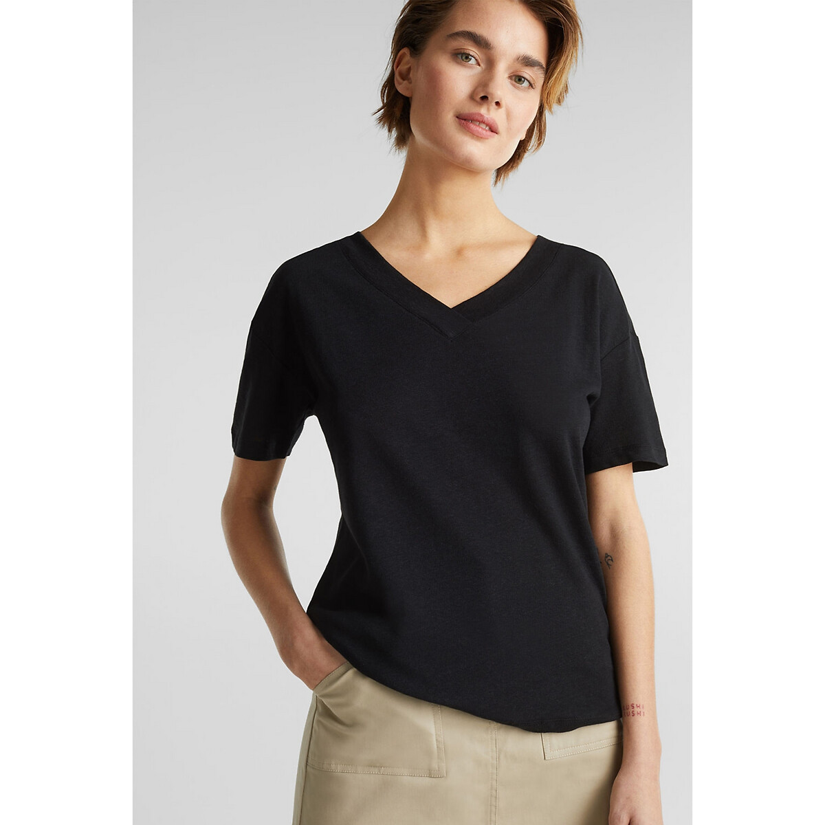 T-shirt effet flammé, col V