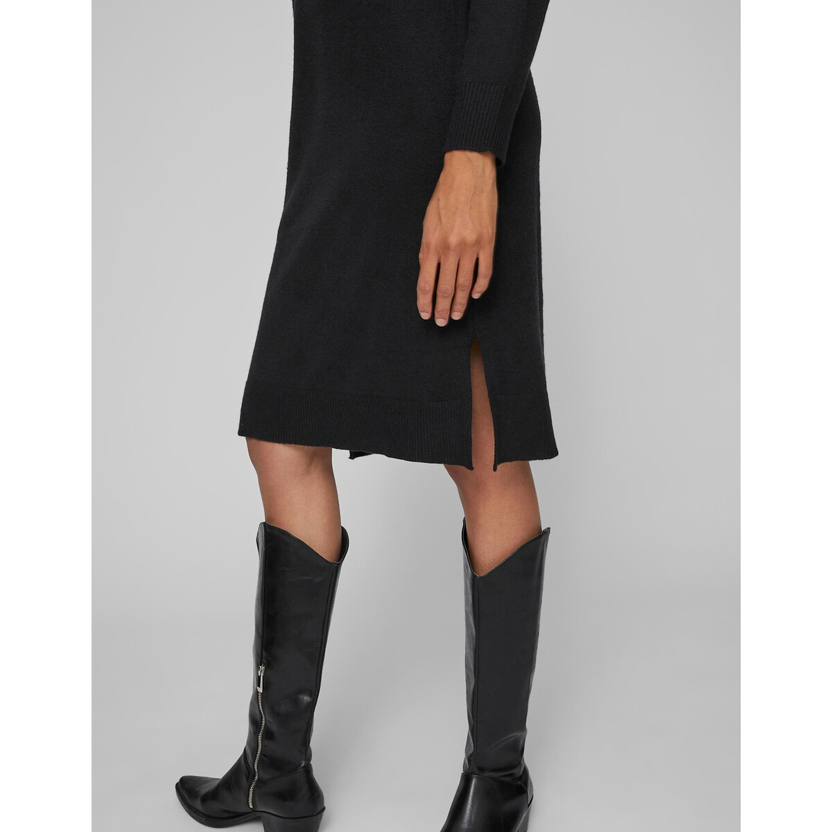 Платье-пуловер Миди из тонкого трикотажа воротник-стойка XL черный LaRedoute, размер XL - фото 4