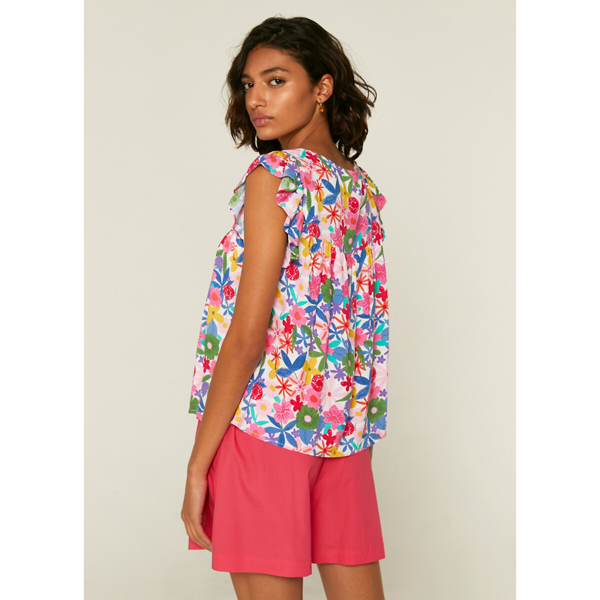 Блузка COMPANIA FANTASTICA С короткими рукавами и цветочным рисунком XS розовый, размер XS - фото 3