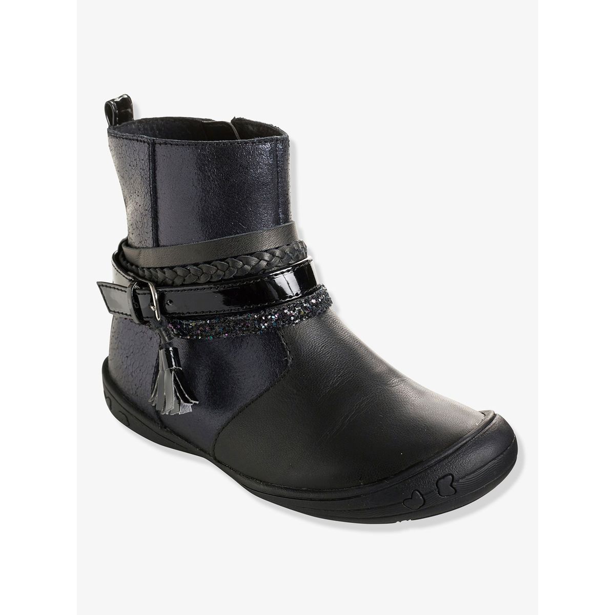 Boots cuir fille brides fantaisie