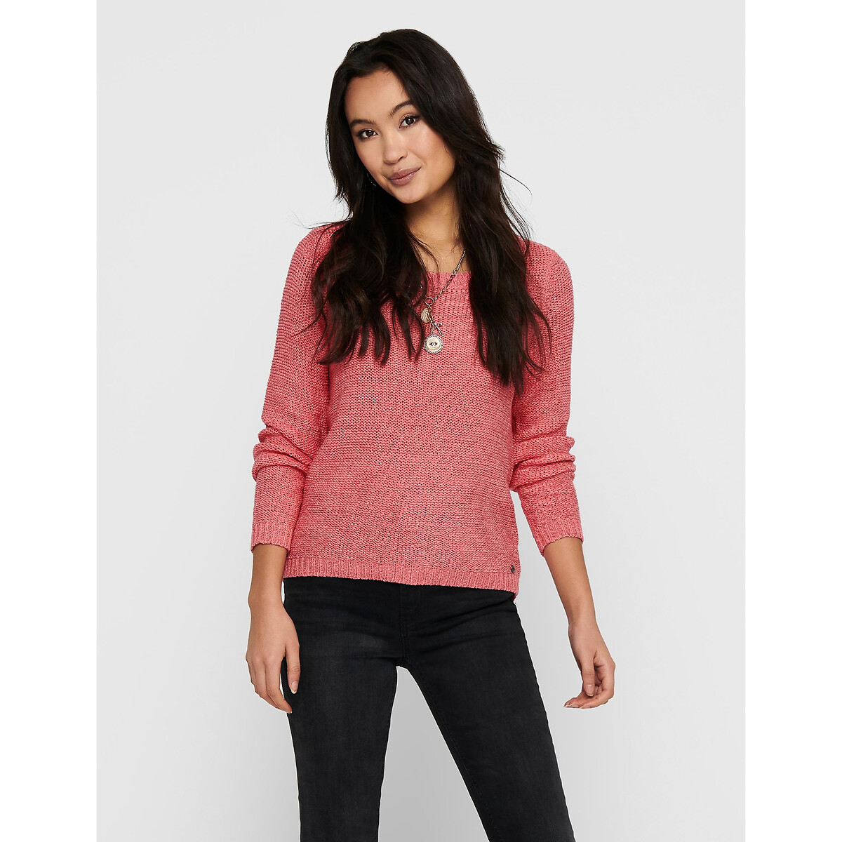 Пуловер С вырезом-лодочкой из тонкого трикотажа S розовый