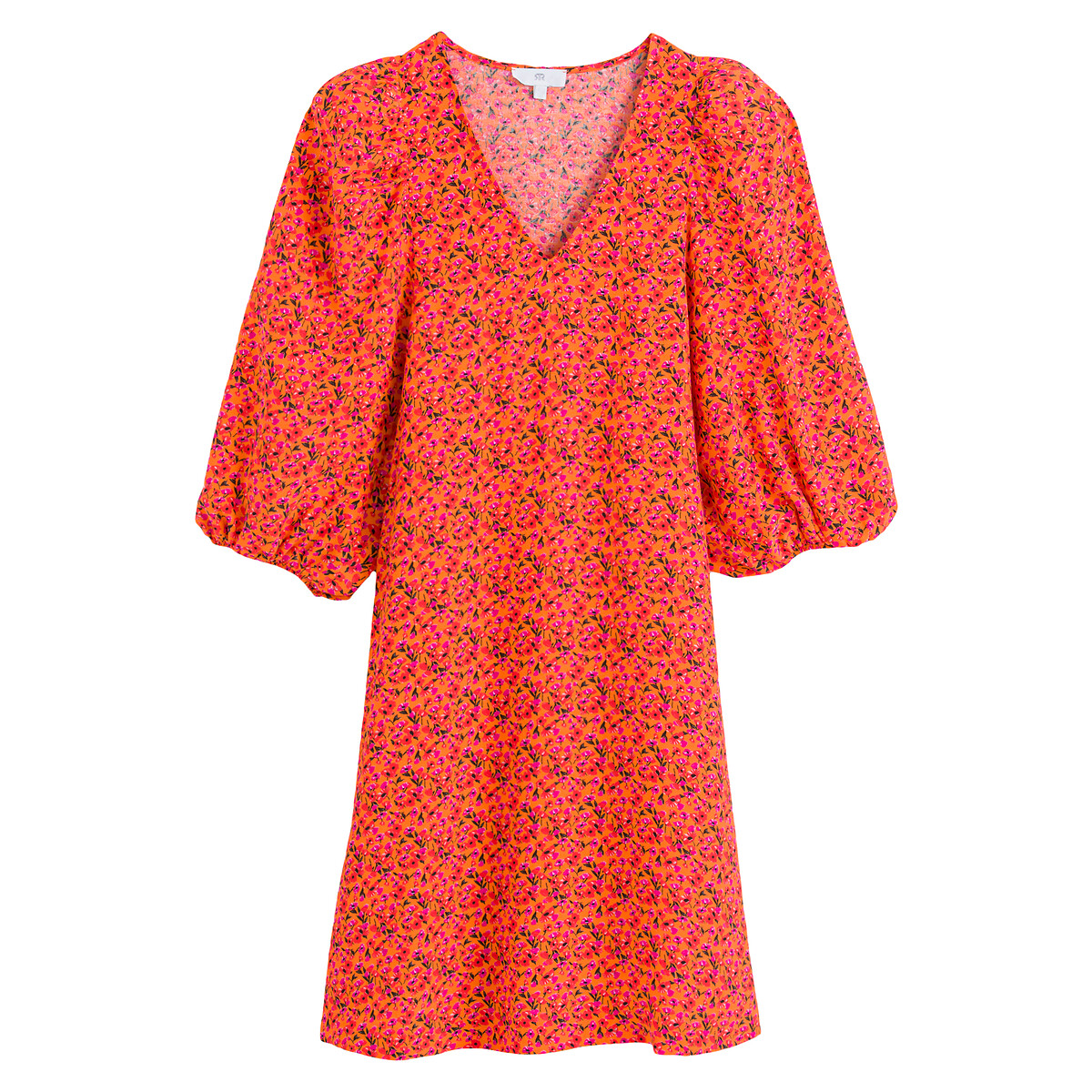 Платье LA REDOUTE COLLECTIONS Прямое с V-образным вырезом напускными рукавами 34 с принтом 40 красный, размер 40 - фото 5