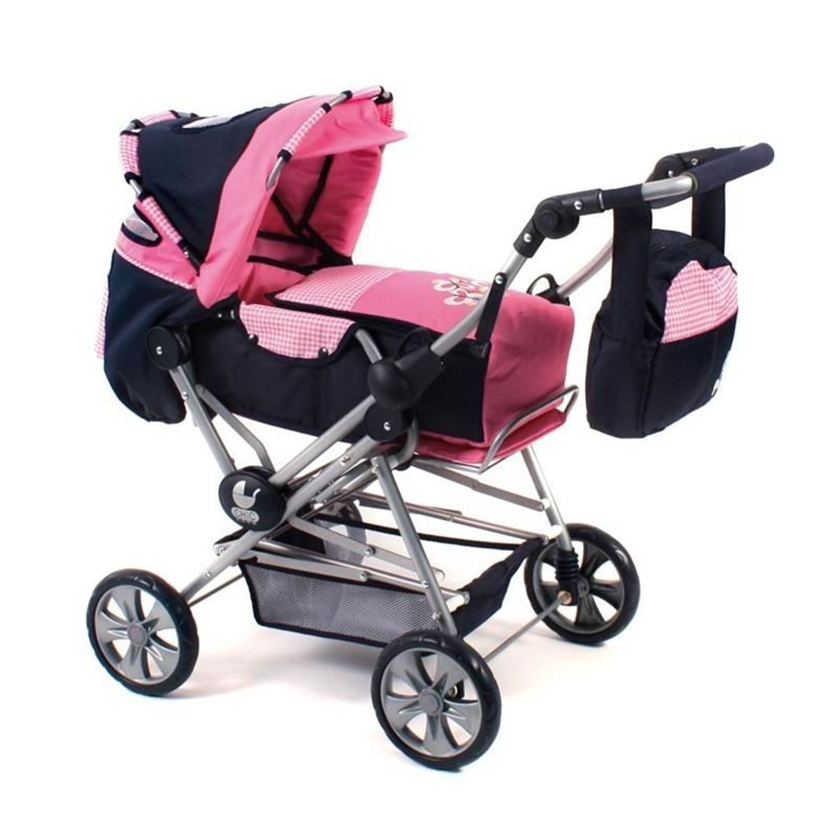 (Art. poupées) 562 46 Combiné poussette Road Star - Marine, rose, motifs Vichy
