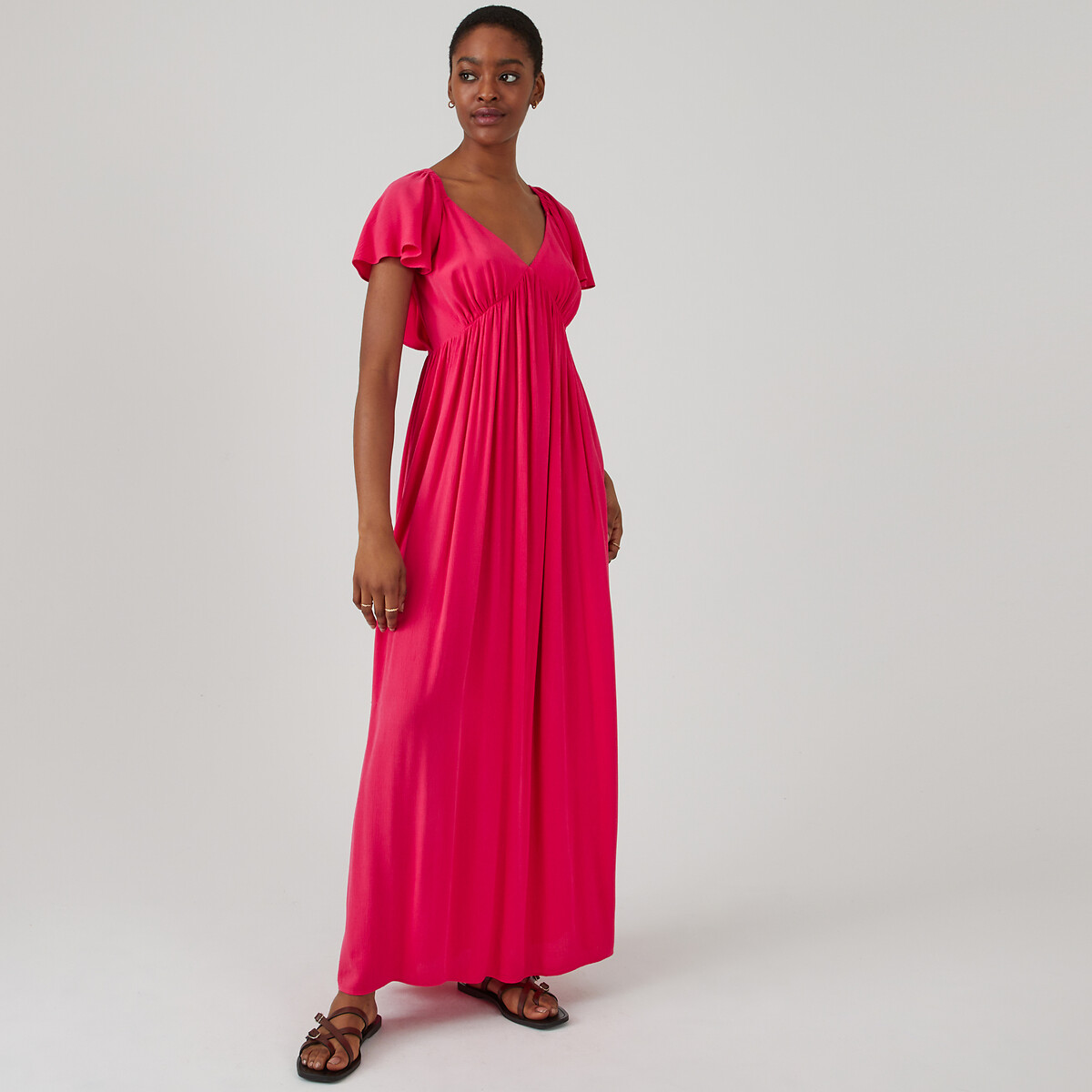 Платье-макси длинное рукава с воланами  52 розовый LaRedoute, размер 52 - фото 1