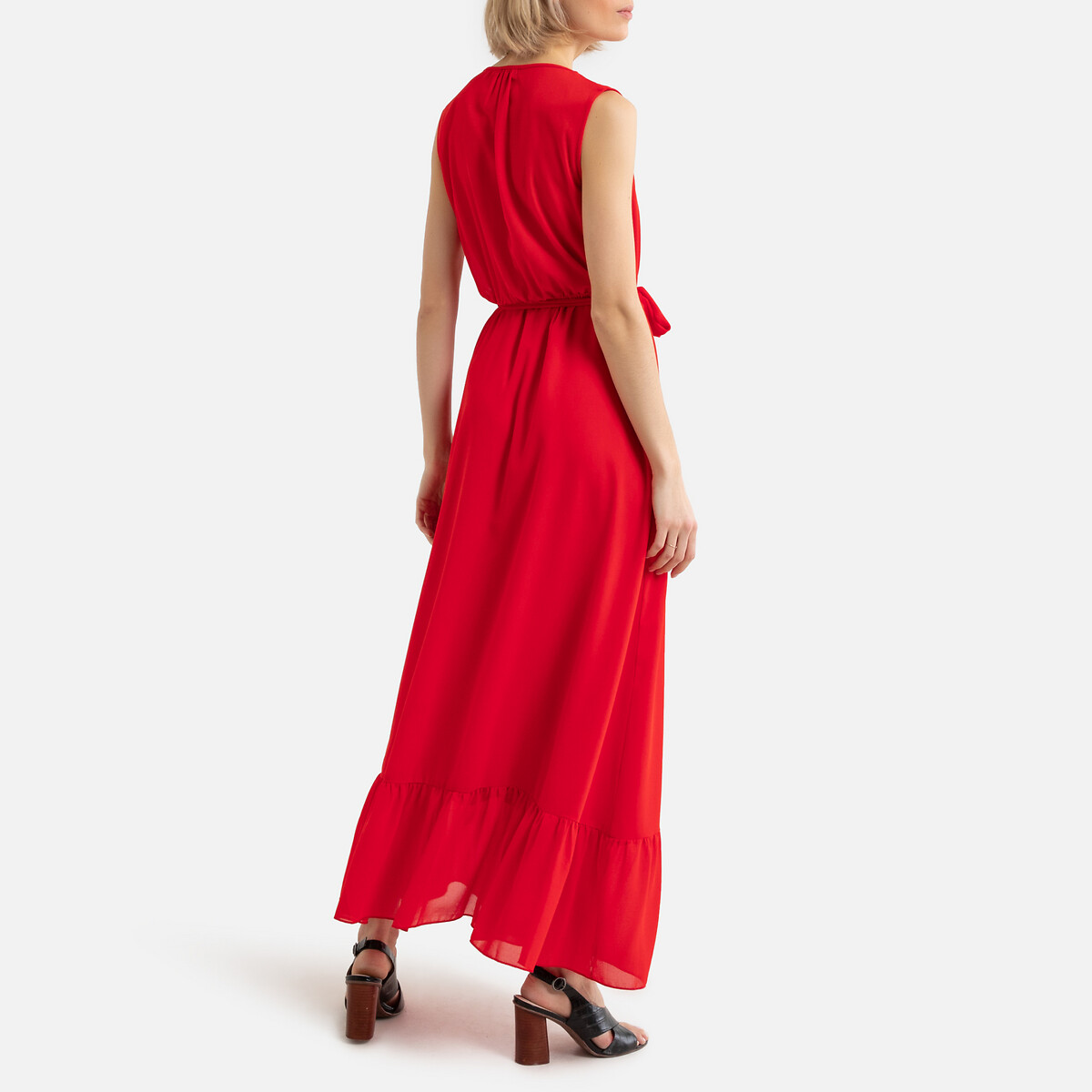Платье LaRedoute Длинное с воланами пуговицами с ремешком M красный, размер M - фото 4