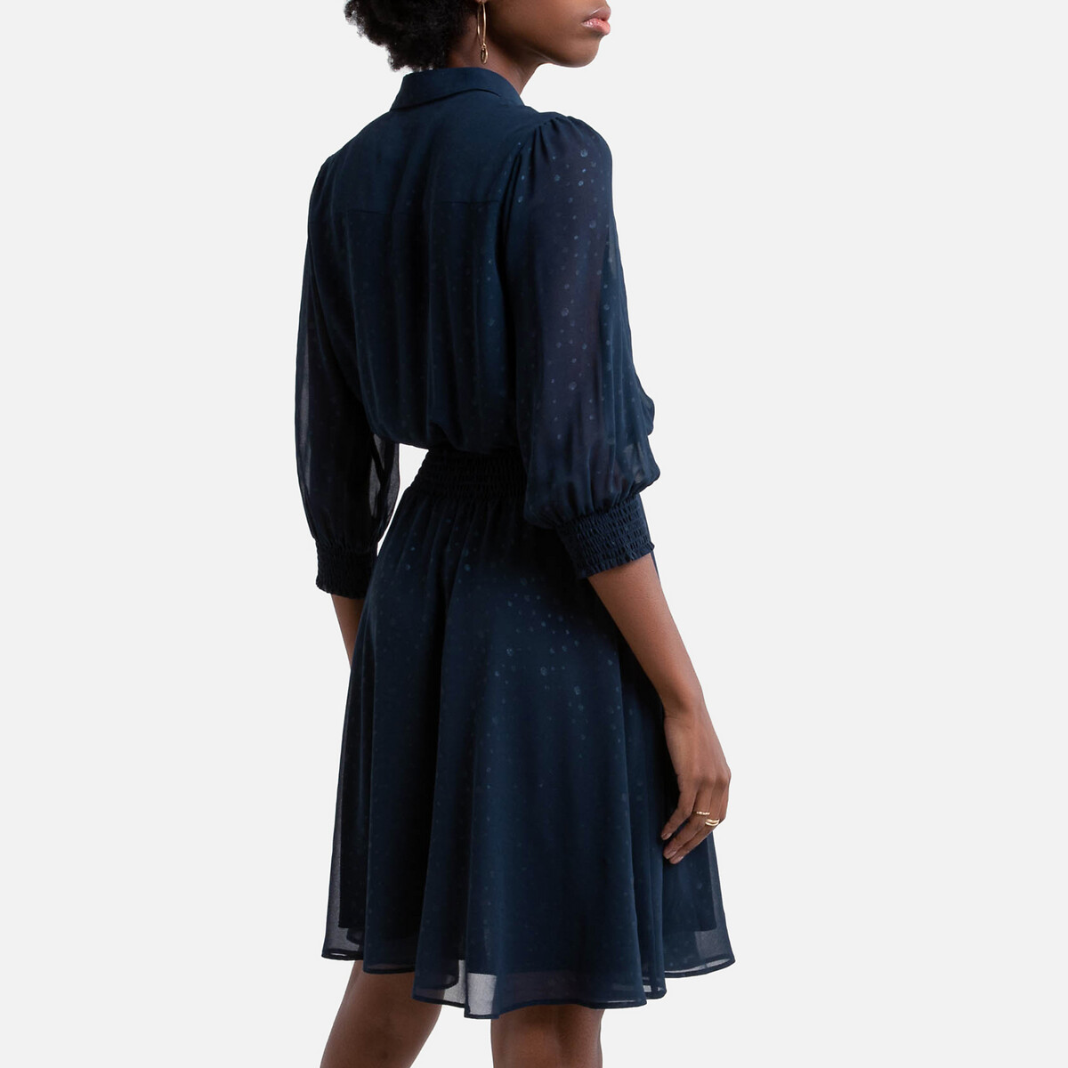Платье LaRedoute В горошек рубашечный воротник короткое L синий, размер L - фото 4