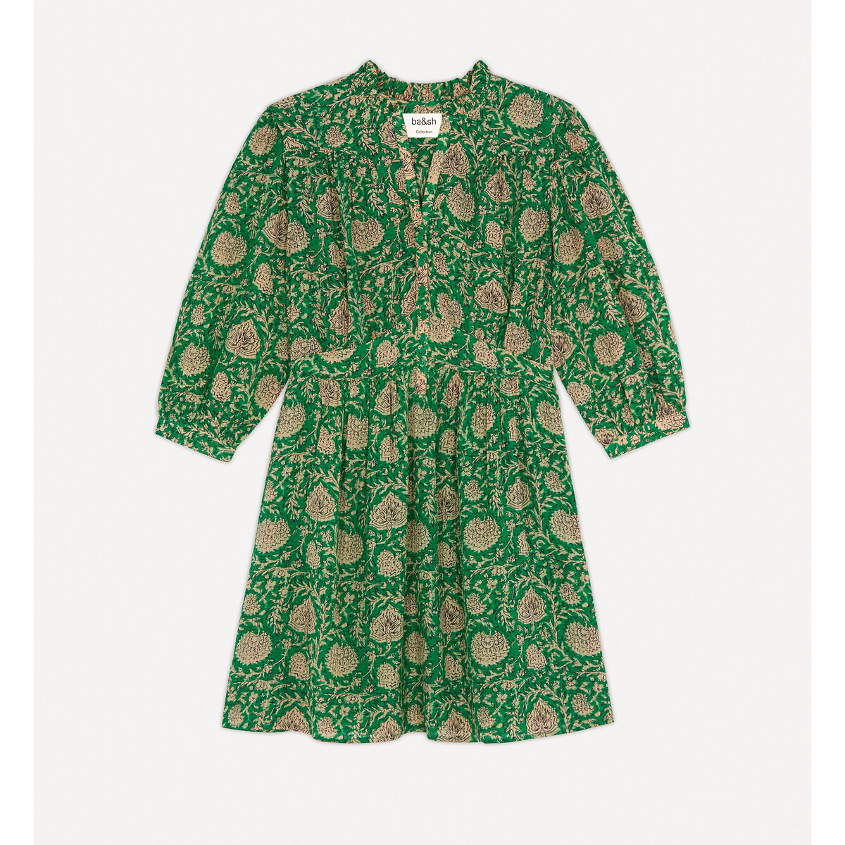 Платье LaRedoute Короткое расклешенное с цветочным рисунком и рукавами 34 0(XS) зеленый, размер 0(XS) Короткое расклешенное с цветочным рисунком и рукавами 34 0(XS) зеленый - фото 2