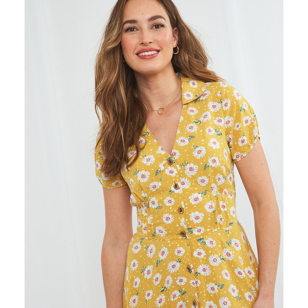 Платье JOE BROWNS С принтом на пуговицах длина ниже колена 48 желтый, размер 48 - фото 4