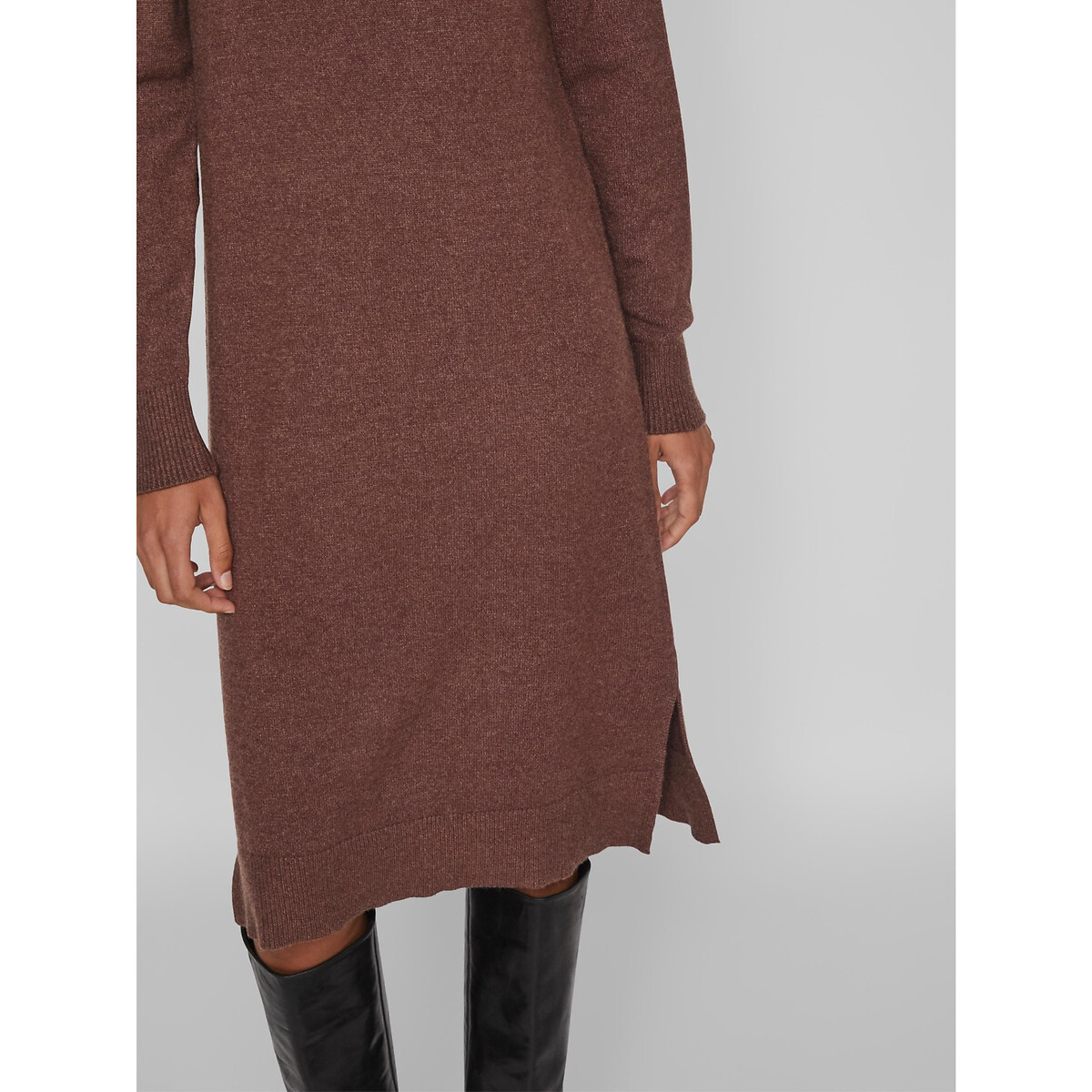 Платье-пуловер Миди из тонкого трикотажа воротник-стойка S каштановый LaRedoute, размер S - фото 3