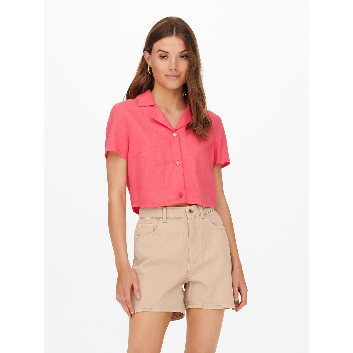 Блузка ONLY Укороченная с пиджачным воротником XL розовый, размер XL - фото 3