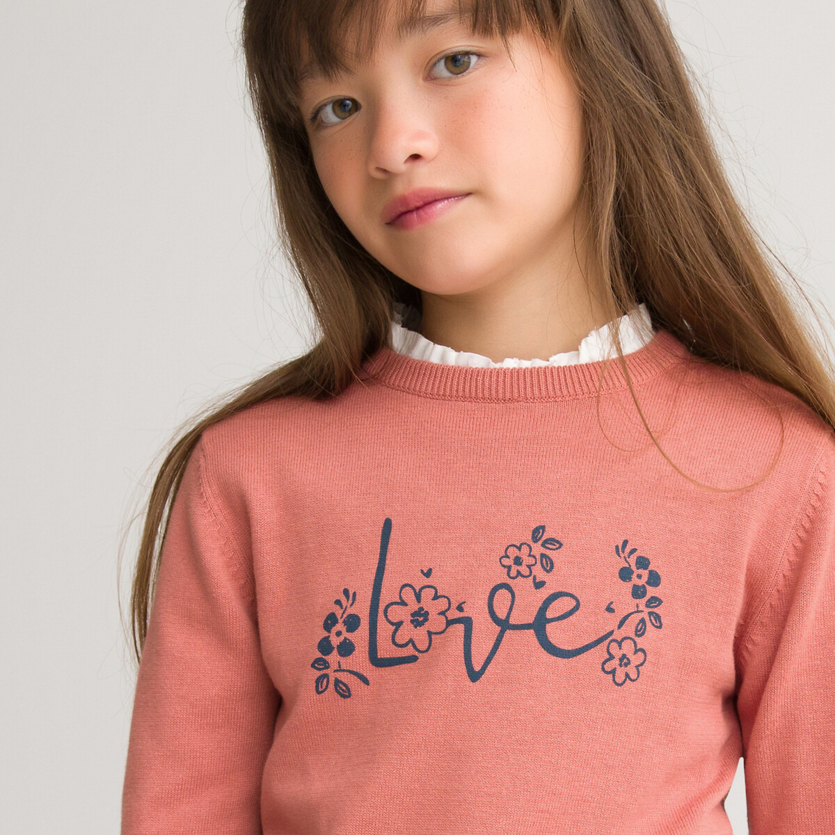 Пуловер LaRedoute С круглым вырезом из тонкого трикотажа с принтом 3-12 лет 5 лет - 108 см розовый, размер 5 лет - 108 см
