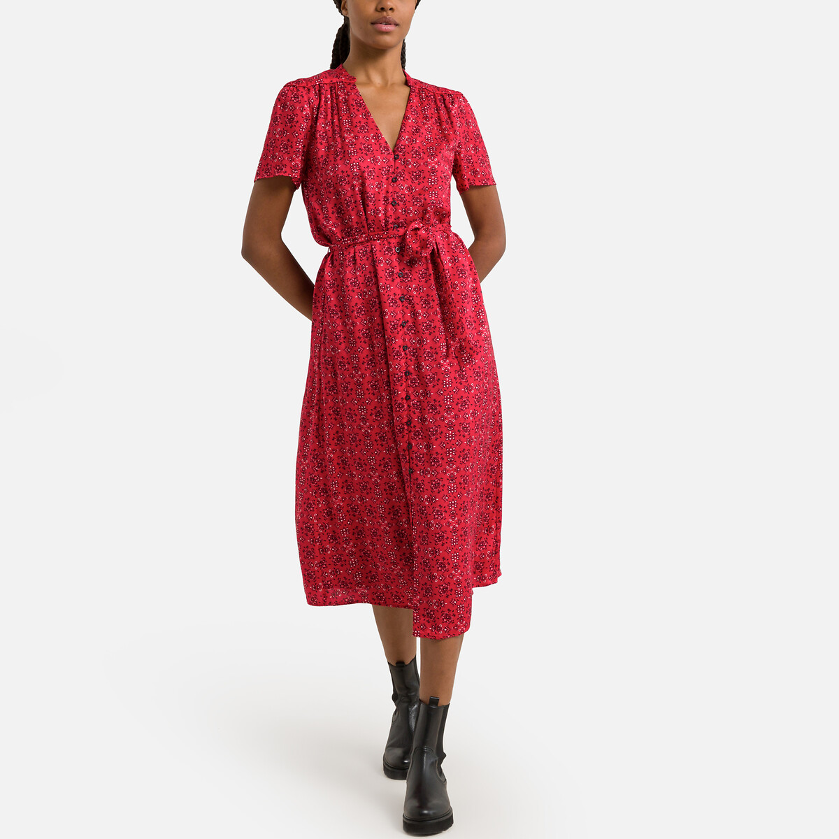 Платье-миди С принтом и короткими рукавами 48 красный LaRedoute, размер 48 - фото 2
