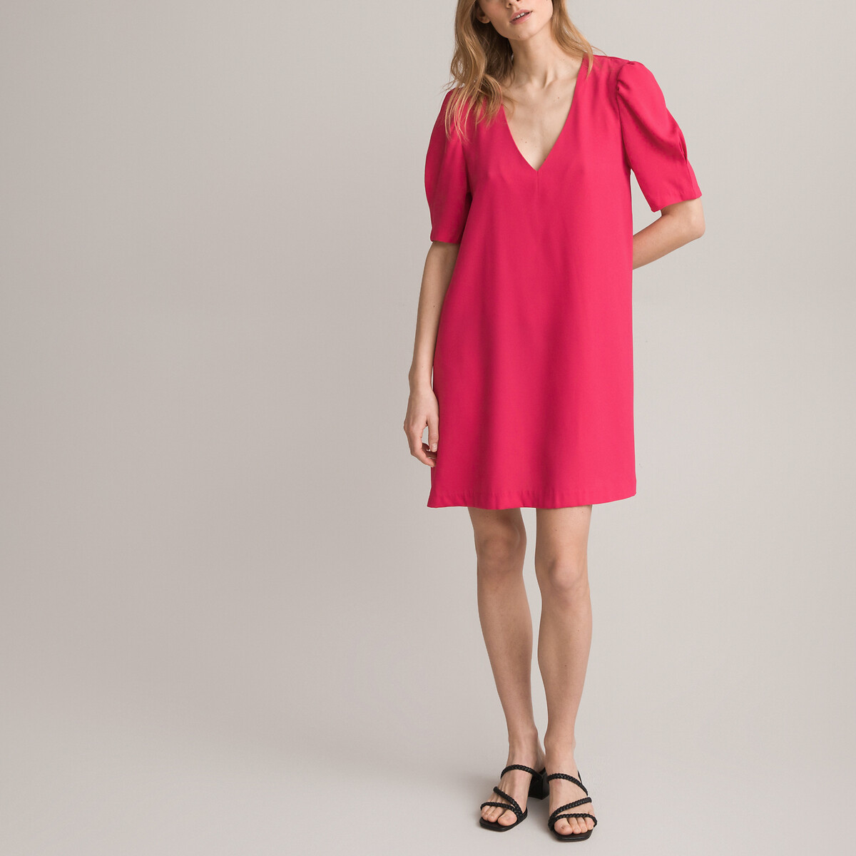 Платье Короткое с V-образным вырезом короткие рукава 42 розовый LaRedoute, размер 42 - фото 2