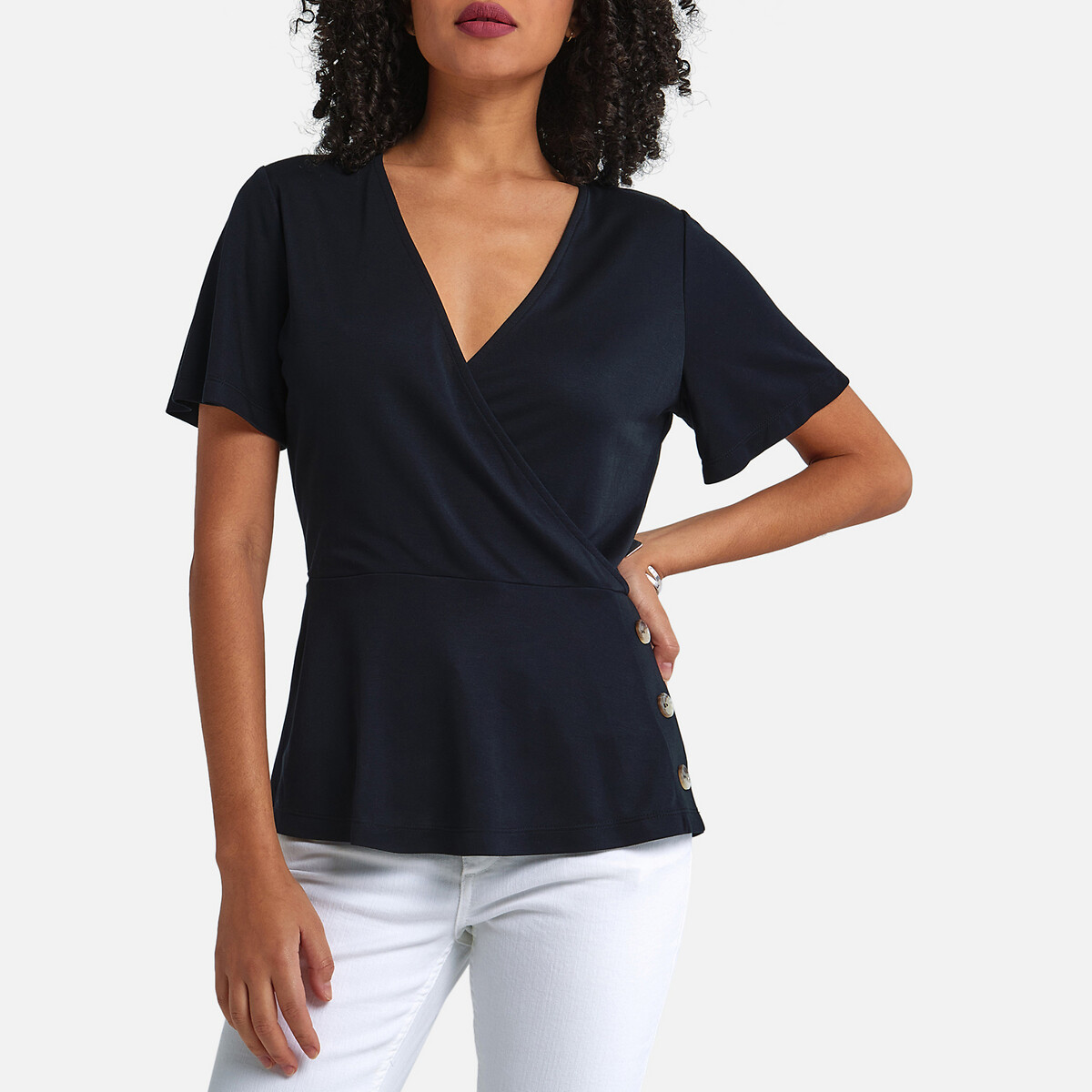 

Футболка La Redoute, Черный, С запахом короткие рукава S черный