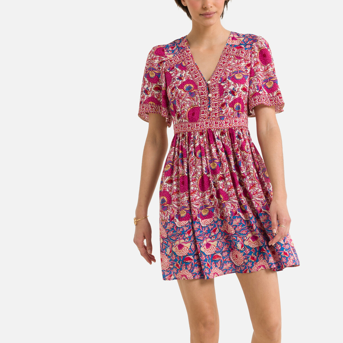 Платье BA&SH С принтом короткое с V-образным вырезом VALIA 0(XS) розовый, размер 0(XS) С принтом короткое с V-образным вырезом VALIA 0(XS) розовый - фото 1