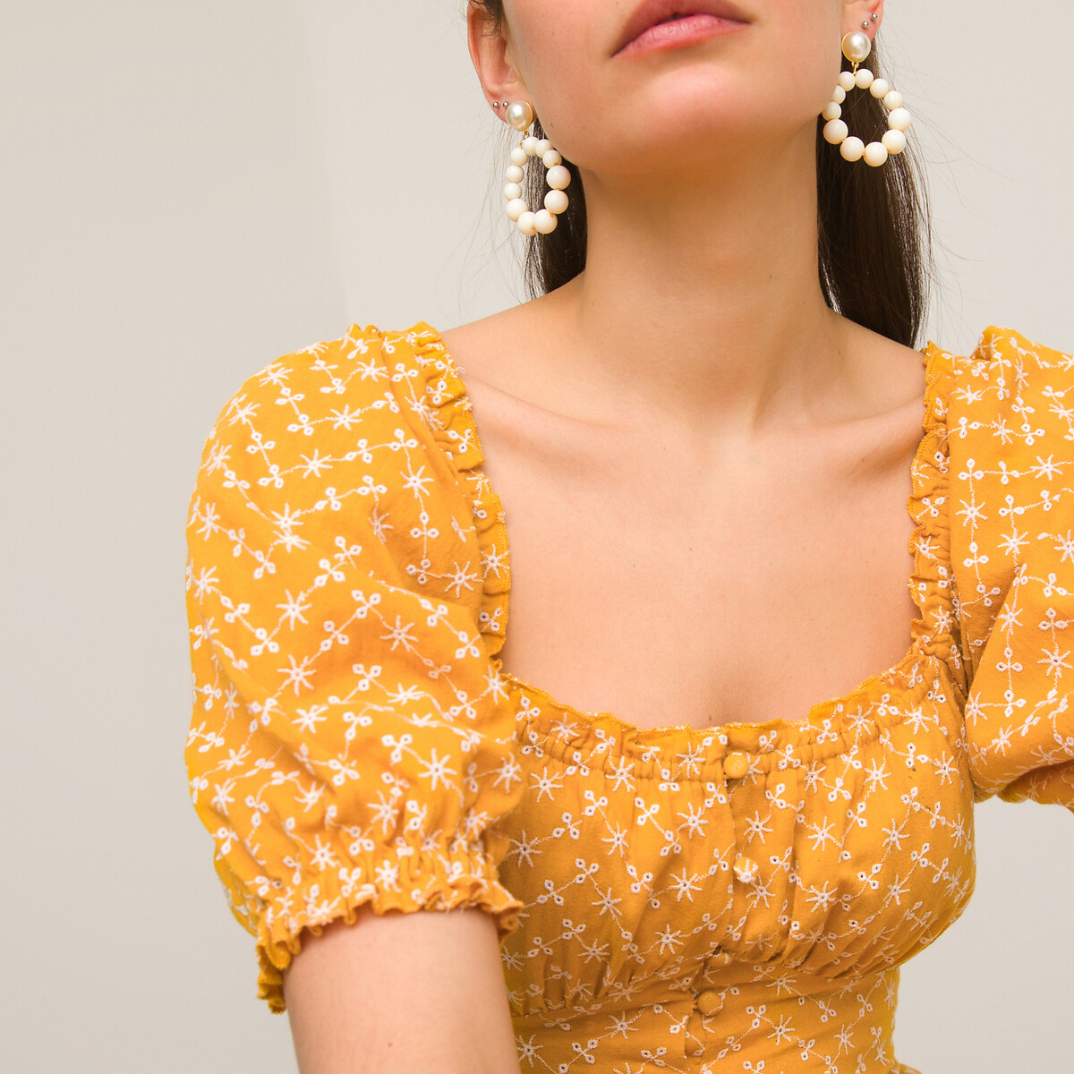 Длинное LA REDOUTE COLLECTIONS Платье на пуговицах из хлопка 52 желтый, размер 52 - фото 3