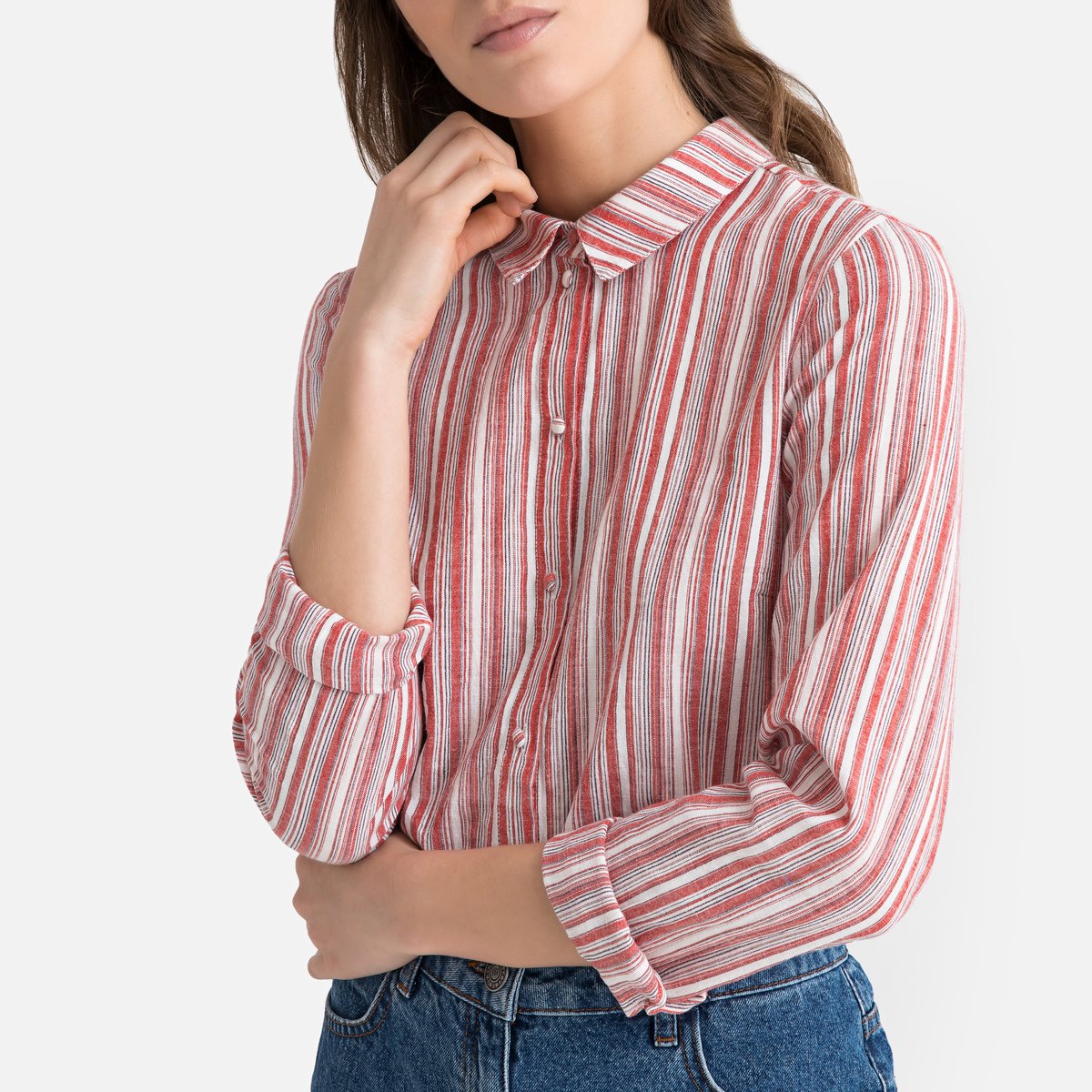

Блузка LaRedoute, Красный, В полоску с длинными рукавами S красный