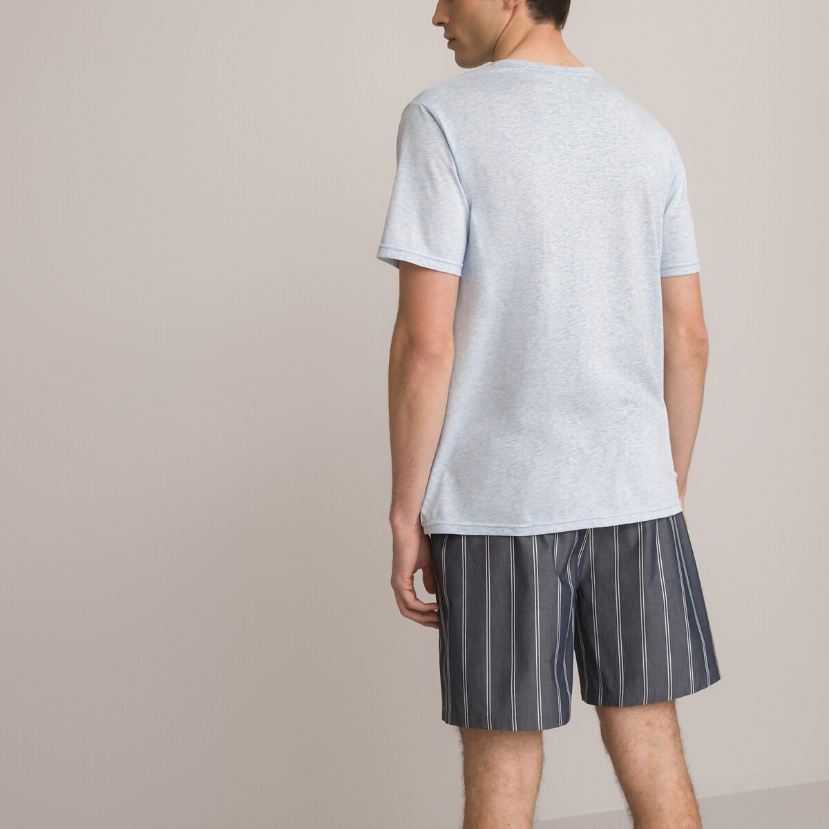 Пижама С шортами 100 хлопок V-образный вырез  S синий LaRedoute, размер S - фото 4