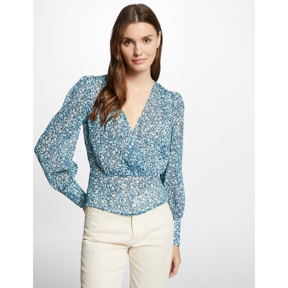 Блузка с абстрактным принтом 36 (FR) - 42 (RUS) синий блузка с рисунком merys blouse 36 fr 42 rus оранжевый