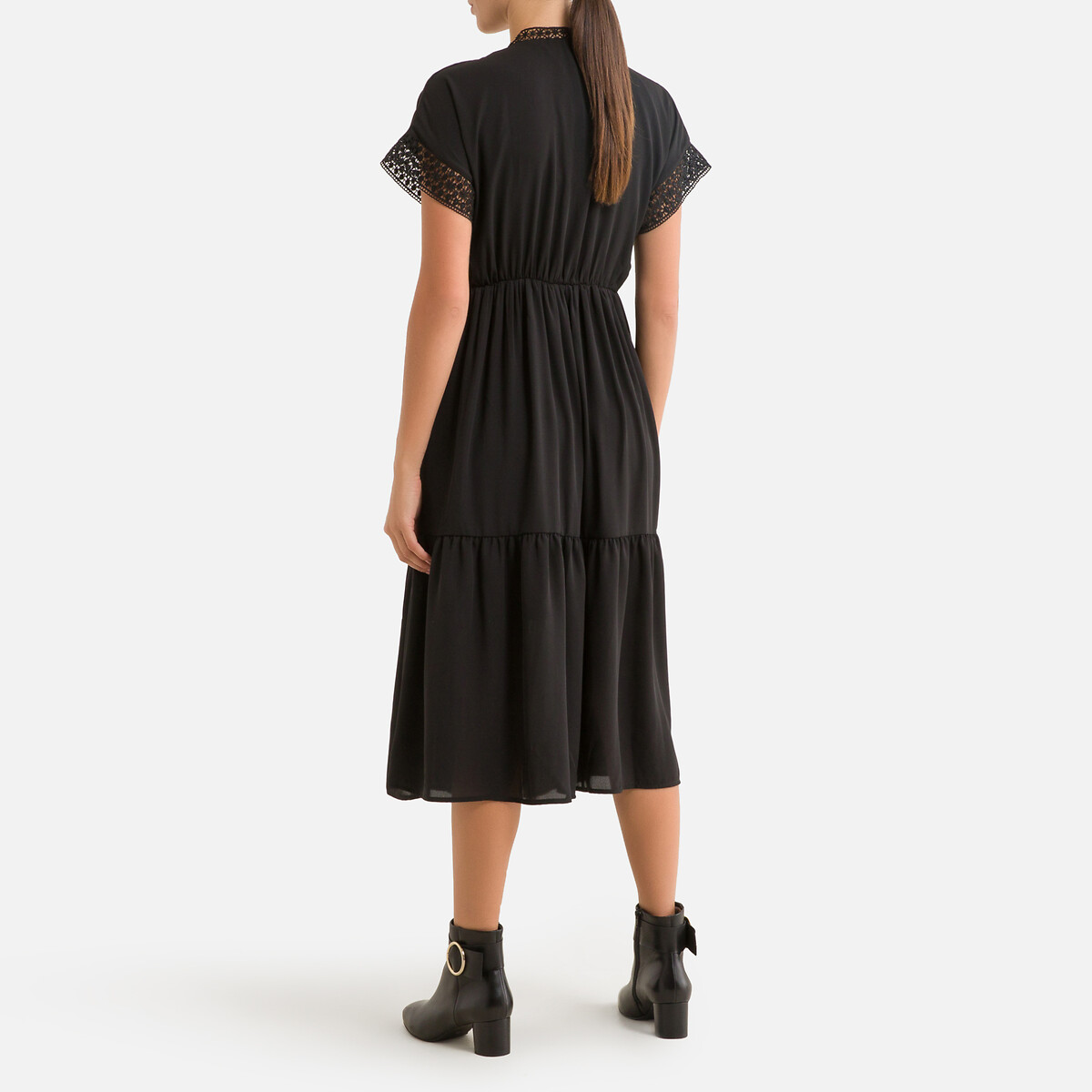Платье-миди LaRedoute Короткие рукава XS черный, размер XS - фото 4