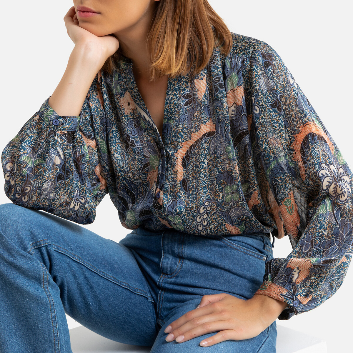 

Блузка LaRedoute, Синий, С тунисским вырезом цветочный принт 0(XS) синий