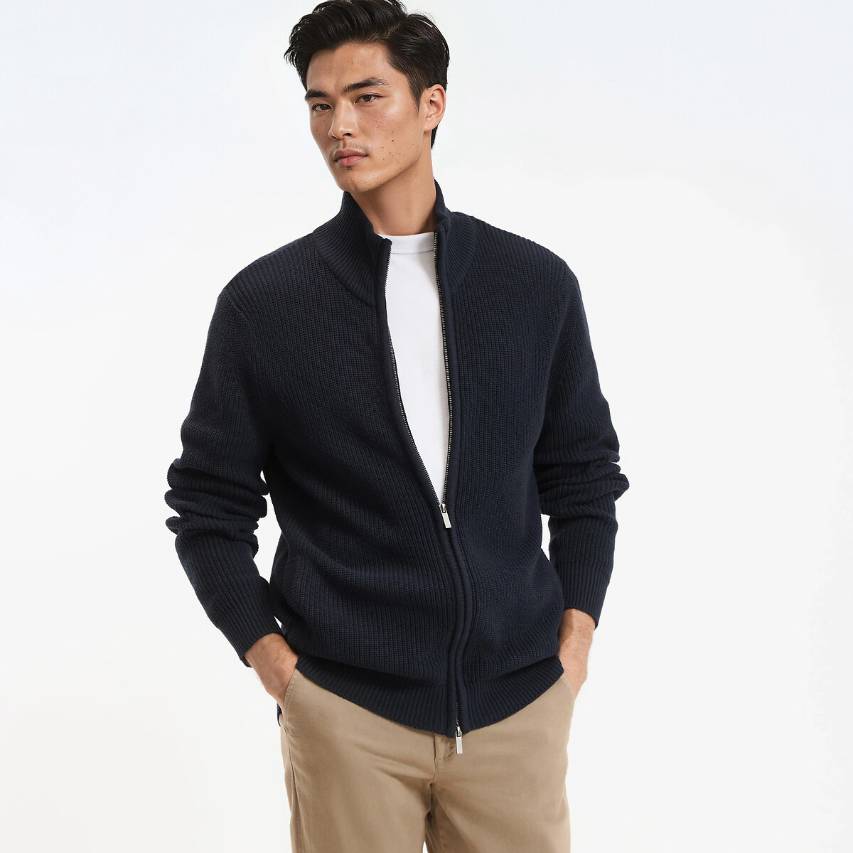 LA REDOUTE COLLECTIONS Жилет на молнии английская резинка из хлопка L синий