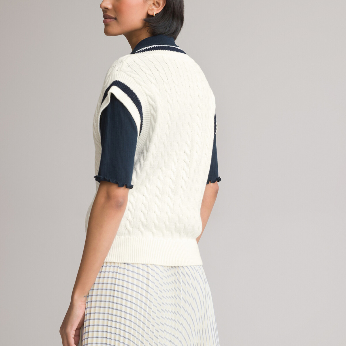 Пуловер LA REDOUTE COLLECTIONS Без рукавов с v-образным вырезом из плетеного трикотажа XL белый, размер XL - фото 4