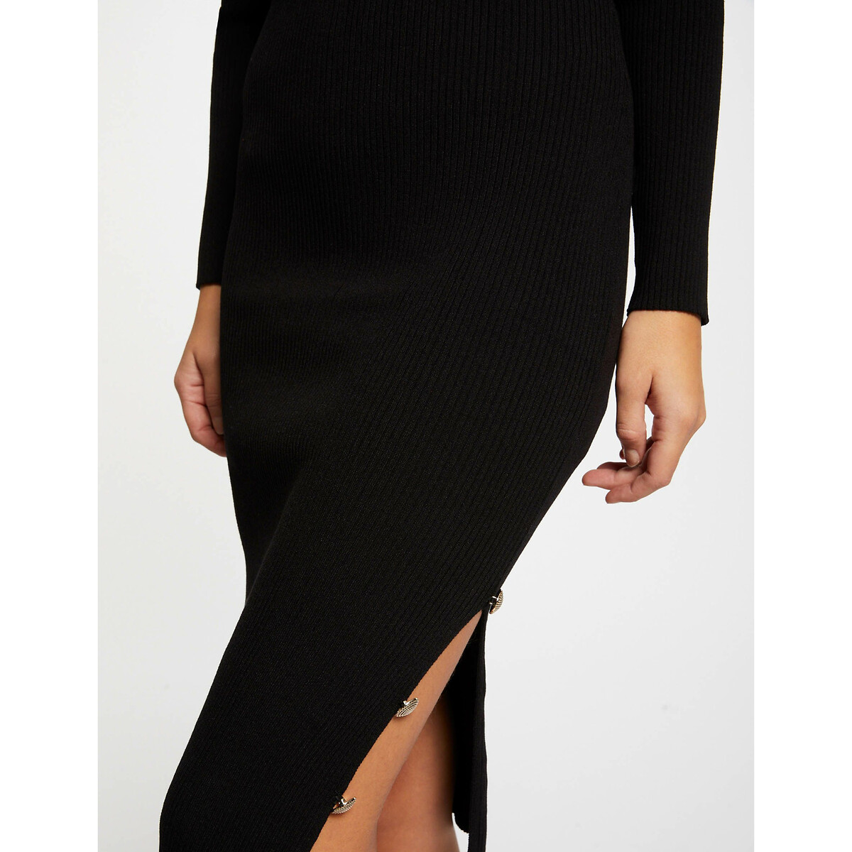Платье-пуловер облегающее со шлицей пуговицами и длинными рукавами  XL черный LaRedoute, размер XL - фото 3