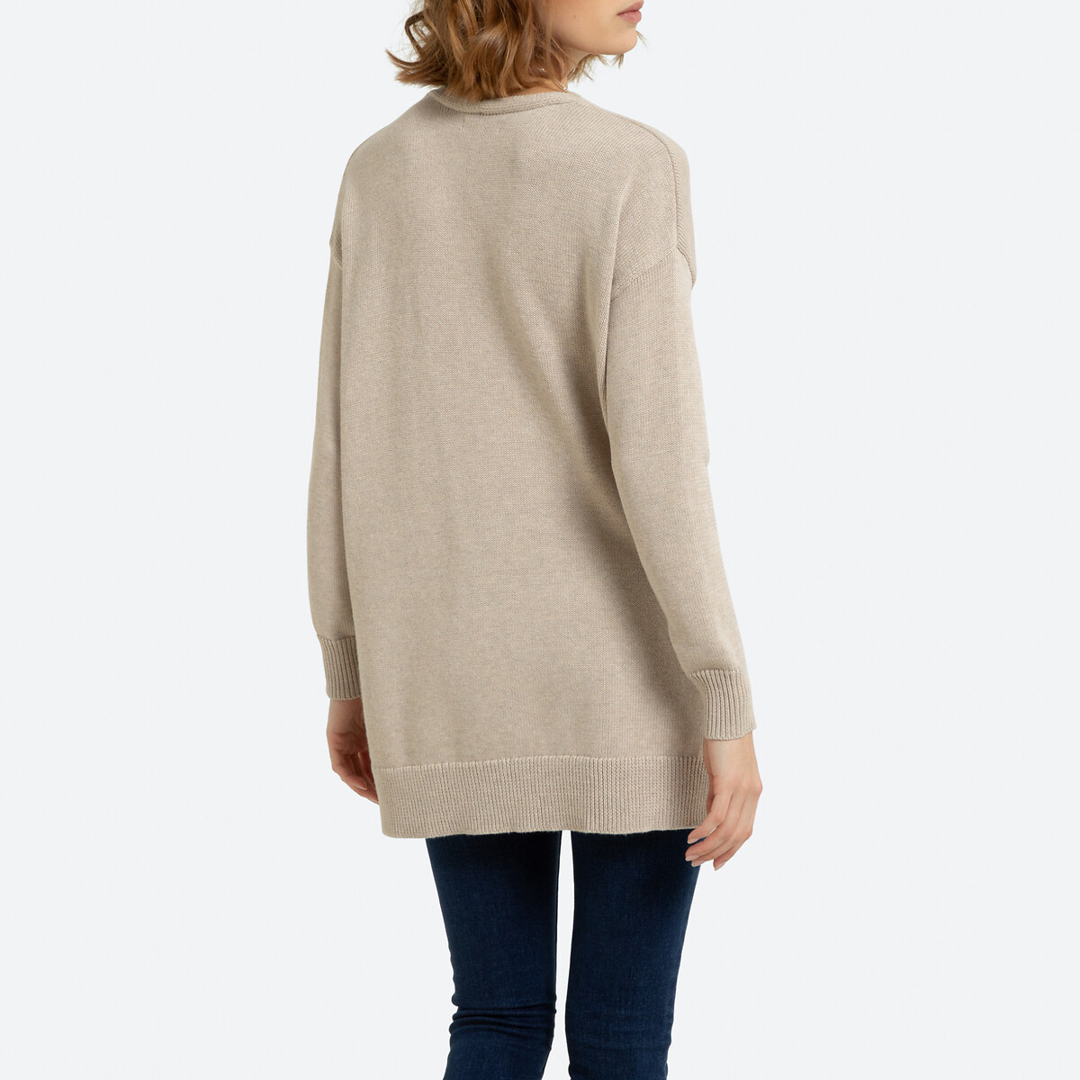 Пуловер La Redoute С V-образным вырезом на пуговицах сбоку XL бежевый, размер XL - фото 4