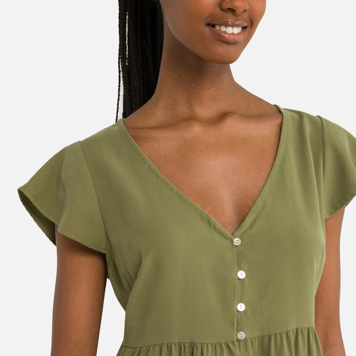 Платье Укороченное с короткими рукавами S зеленый LaRedoute, размер S - фото 3