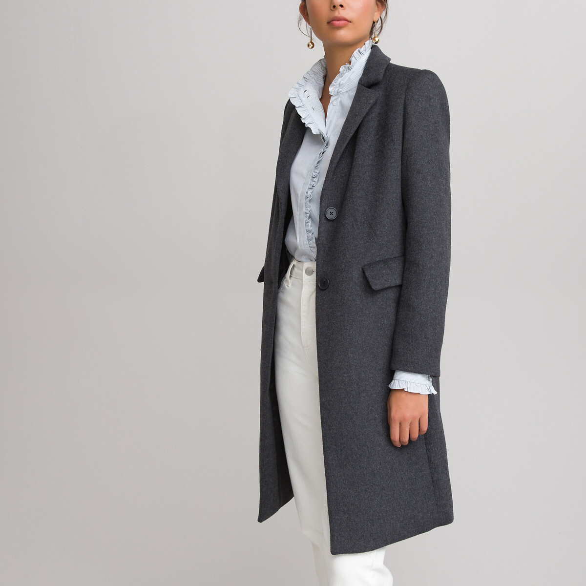 Пальто на пуговицах из шерстяного драпа 40 (FR) - 46 (RUS) серый