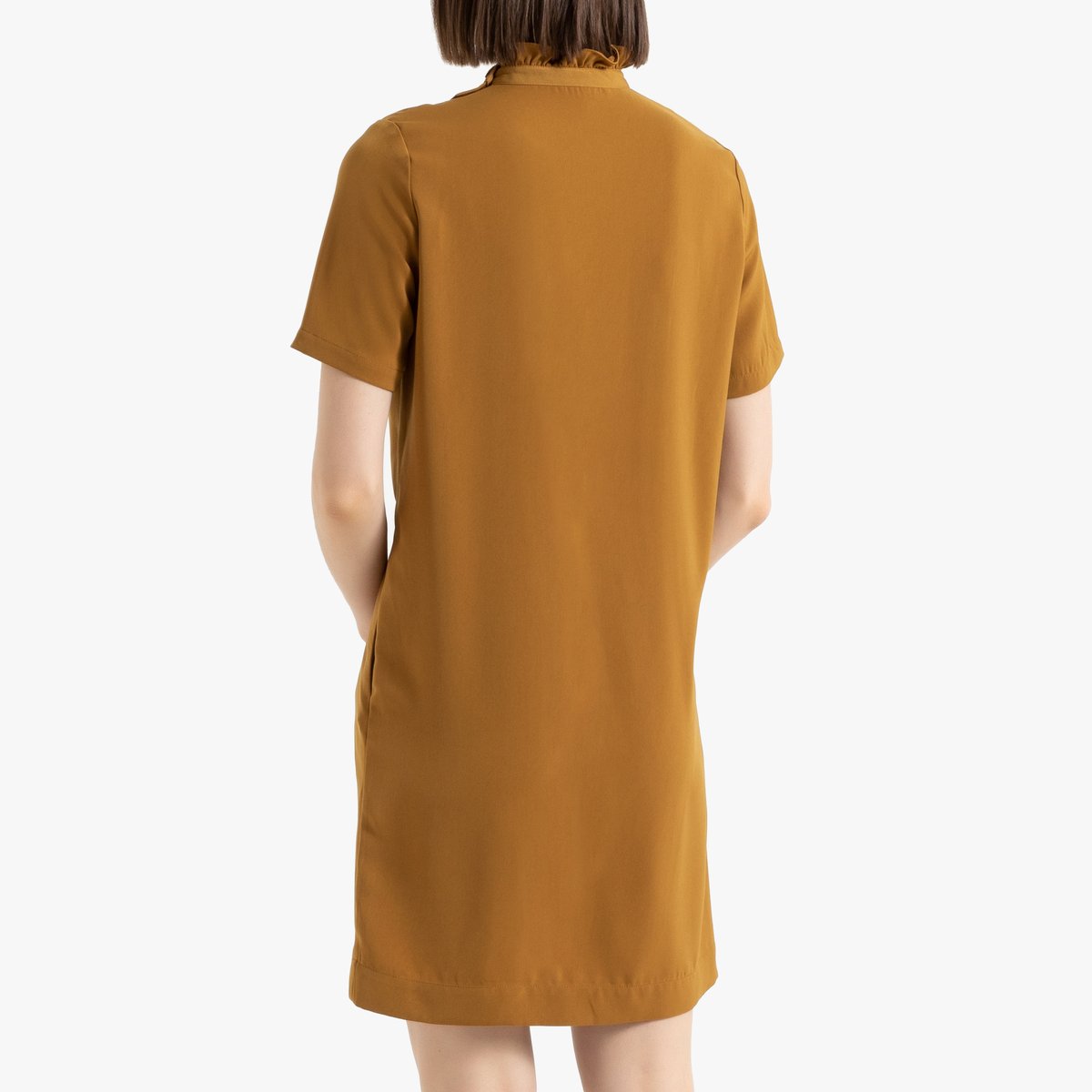 Платье LaRedoute Короткое прямое с воротником-стойкой с короткими рукавами 44 каштановый, размер 44 - фото 4