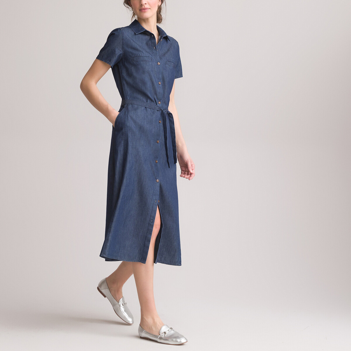 Платье-миди ANNE WEYBURN Прямое из денима короткие рукава 46 синий, размер 46 - фото 2