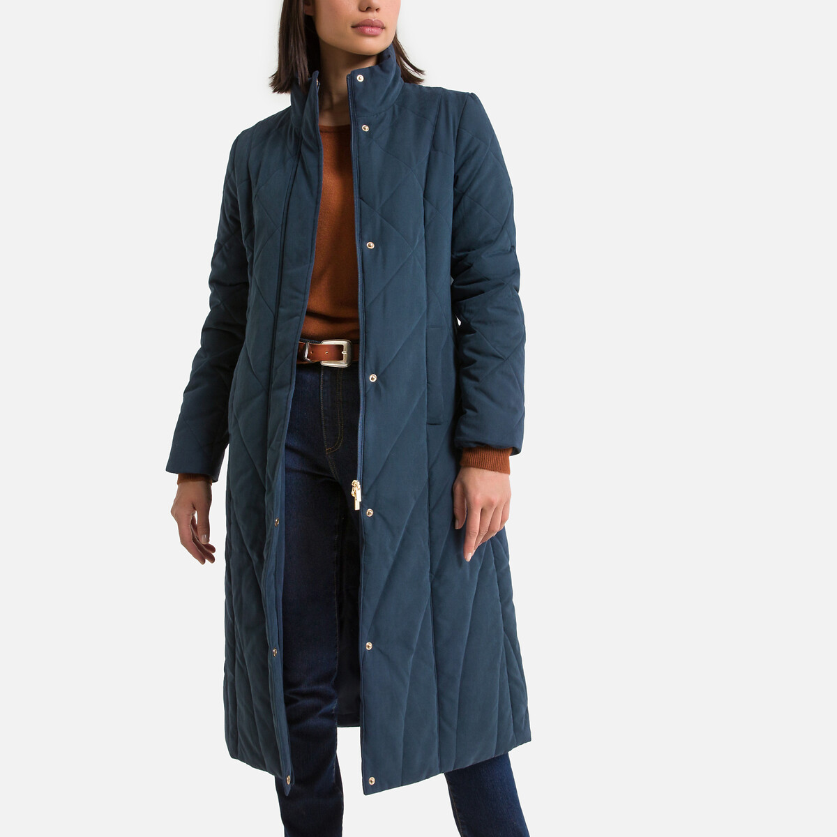 Куртка LaRedoute Стеганая длинная из микрофибры 38 (FR) - 44 (RUS) синий, размер 38 (FR) - 44 (RUS)
