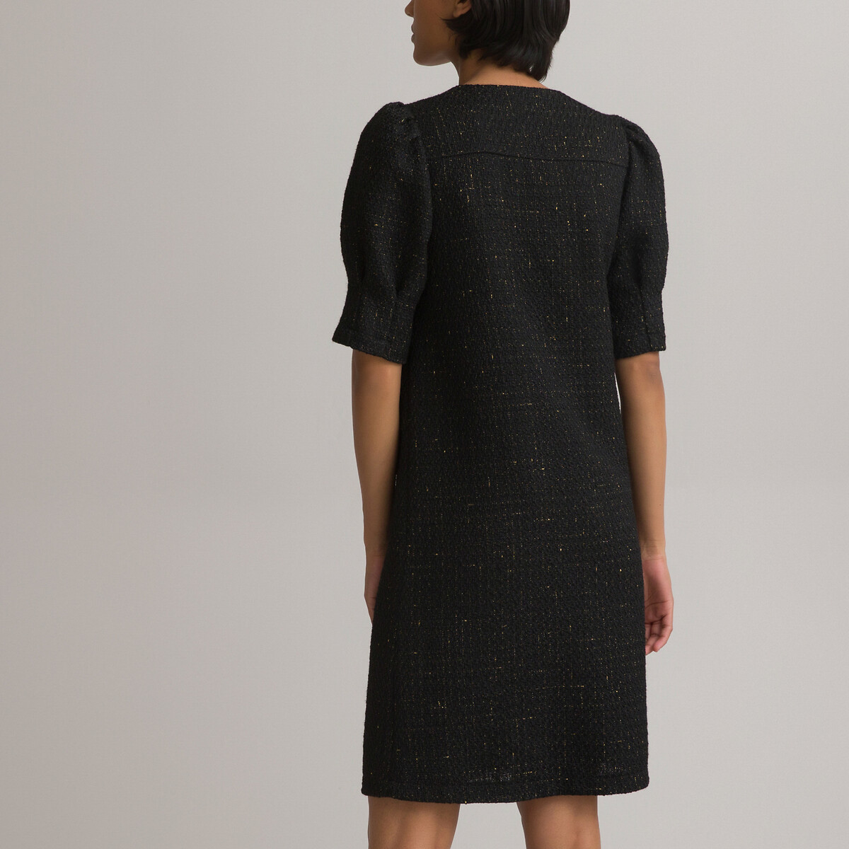 Платье LaRedoute Прямое короткое на пуговицах с короткими рукавами 40 черный, размер 40 - фото 4
