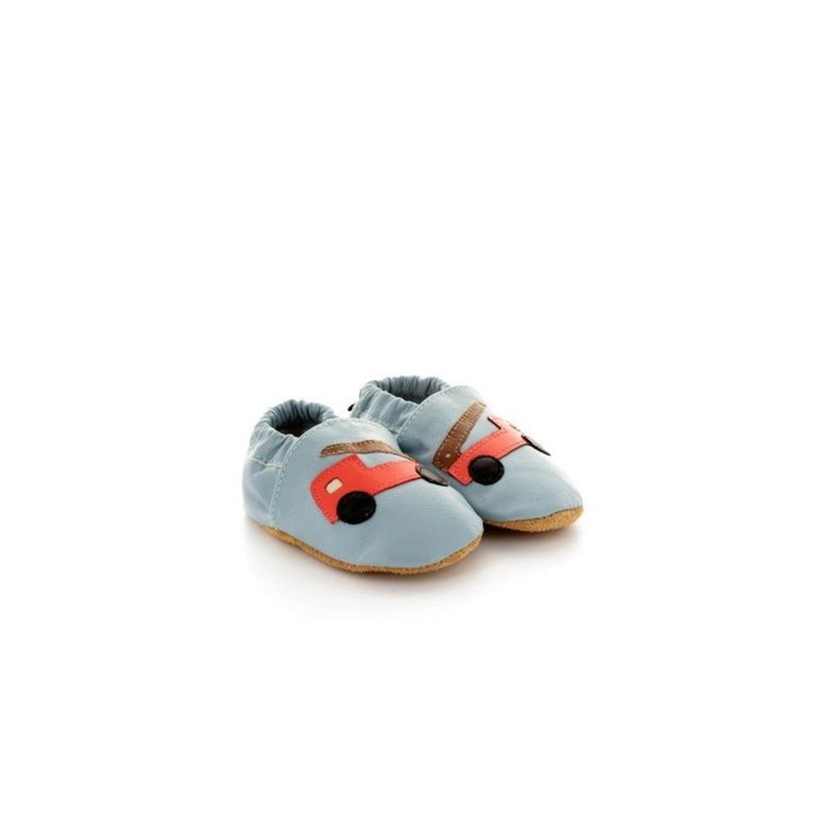Chaussons Bébé en Cuir Souple Bleu Camion de Pompier