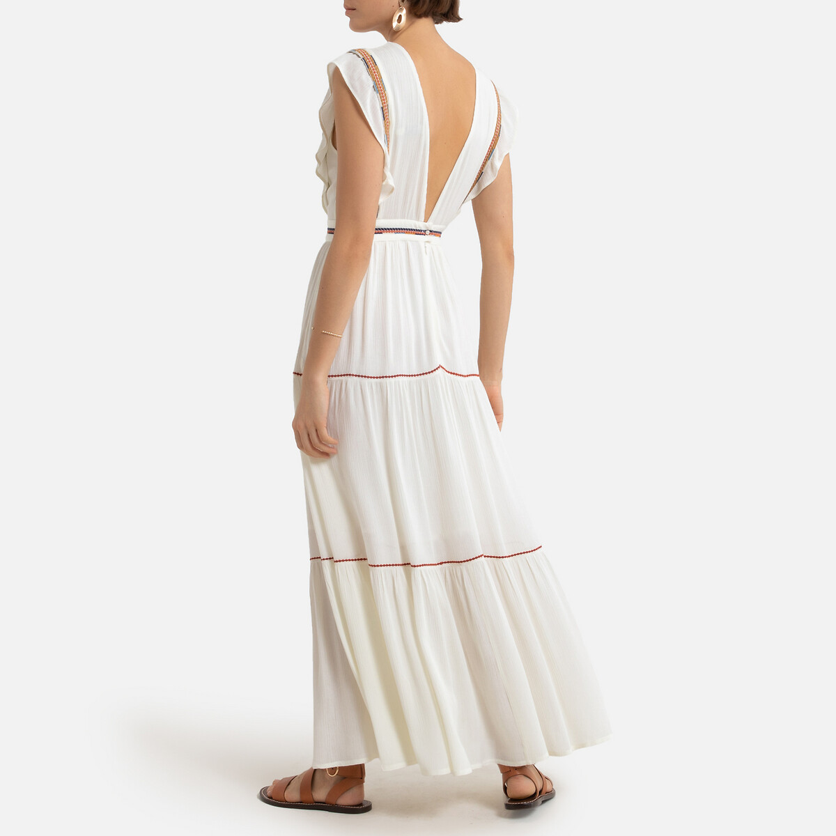 Платье LaRedoute Длинное V-образный вырез короткие рукава 3(L) белый, размер 3(L) Длинное V-образный вырез короткие рукава 3(L) белый - фото 3