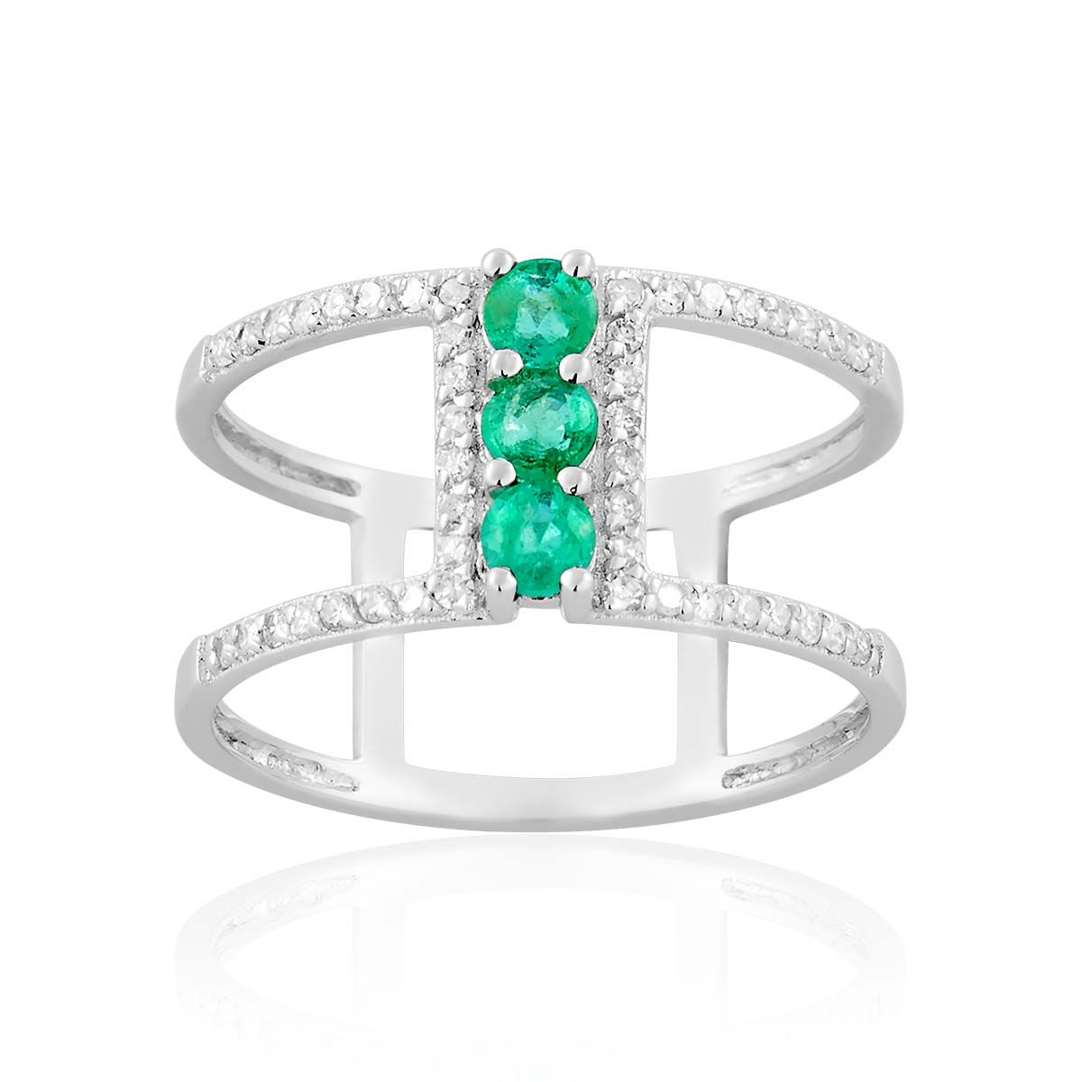 Bague en Or 750/1000, Emeraude Vert et Diamant